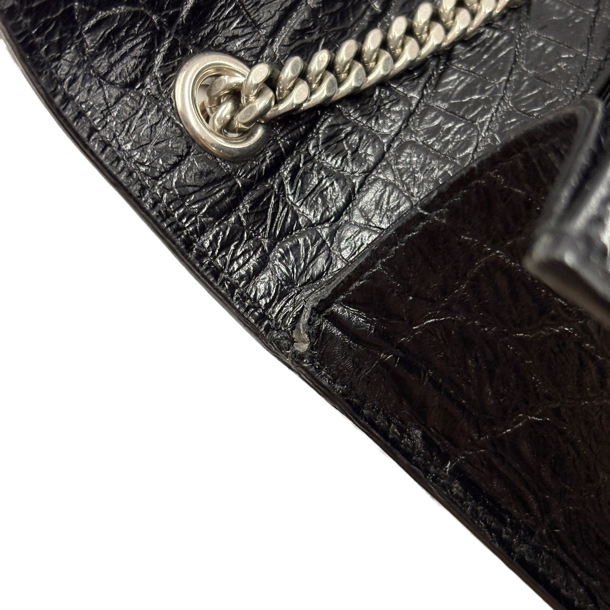 Kate Medium Croc-Embossed Tassel Black