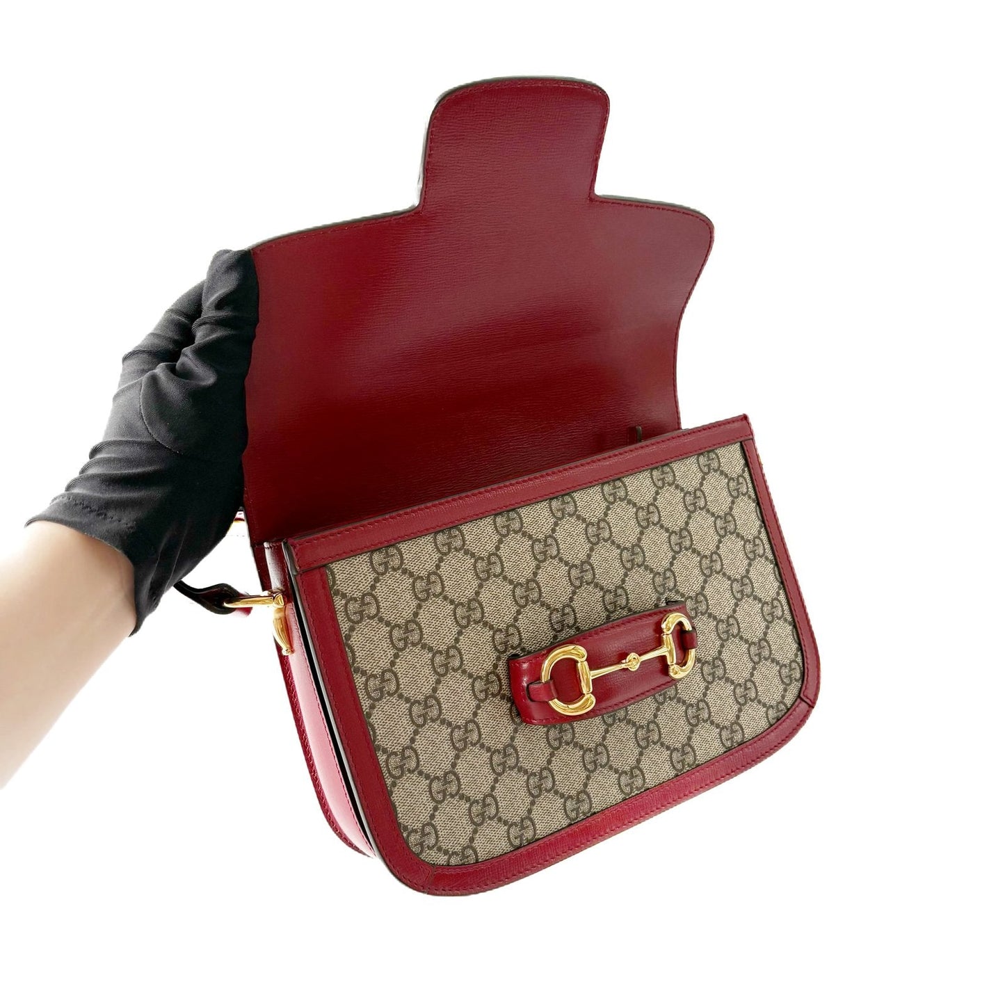 1955 Horsebit Shoulder Bag GG Supreme Ebony and Red
