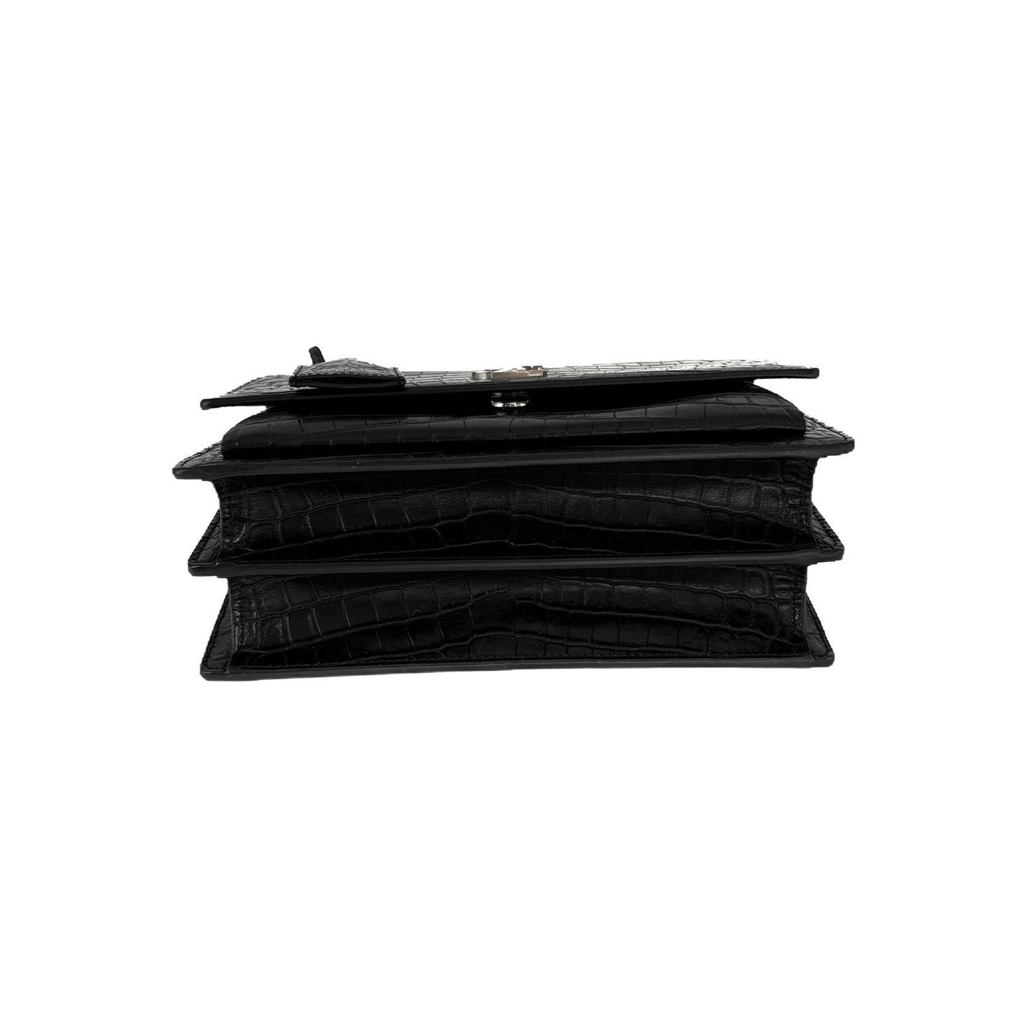 Sunset Medium Black Croc-Embossed Leather