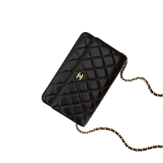 Black Chanel Wallet on Chain — actual item, front view