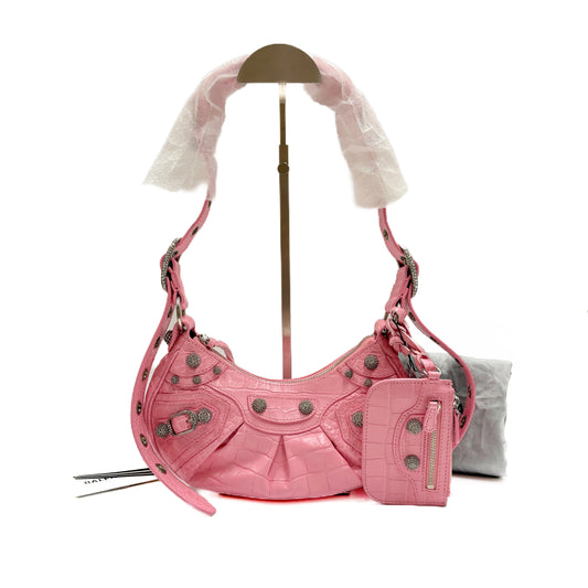 Le Cagole XS Croc-Embossed Rhinestone Pink