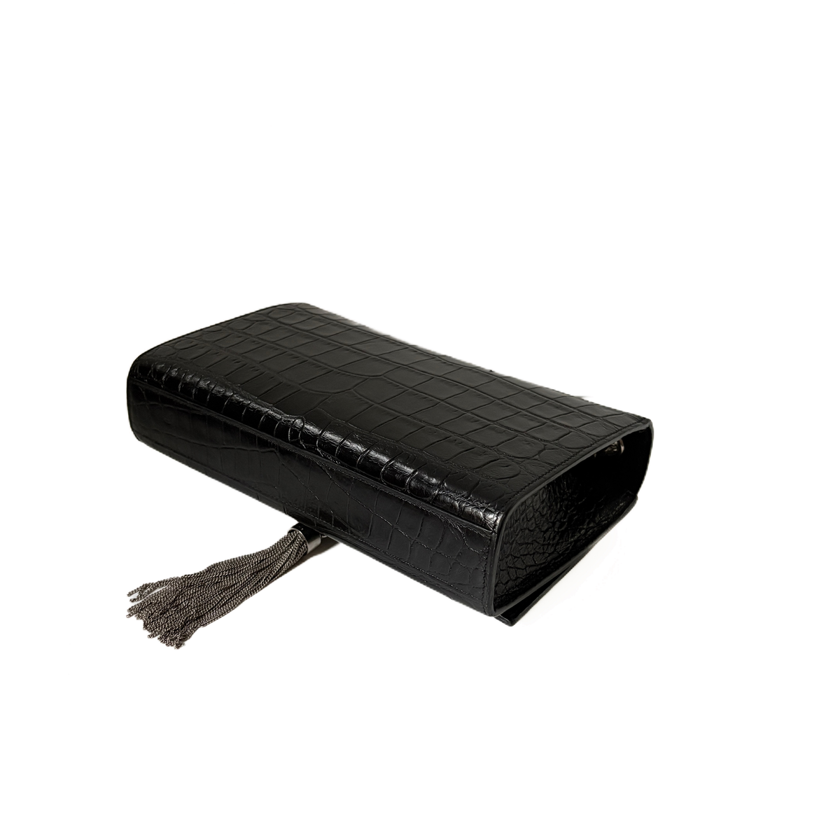 Kate Medium Croc-Embossed Tassel Black