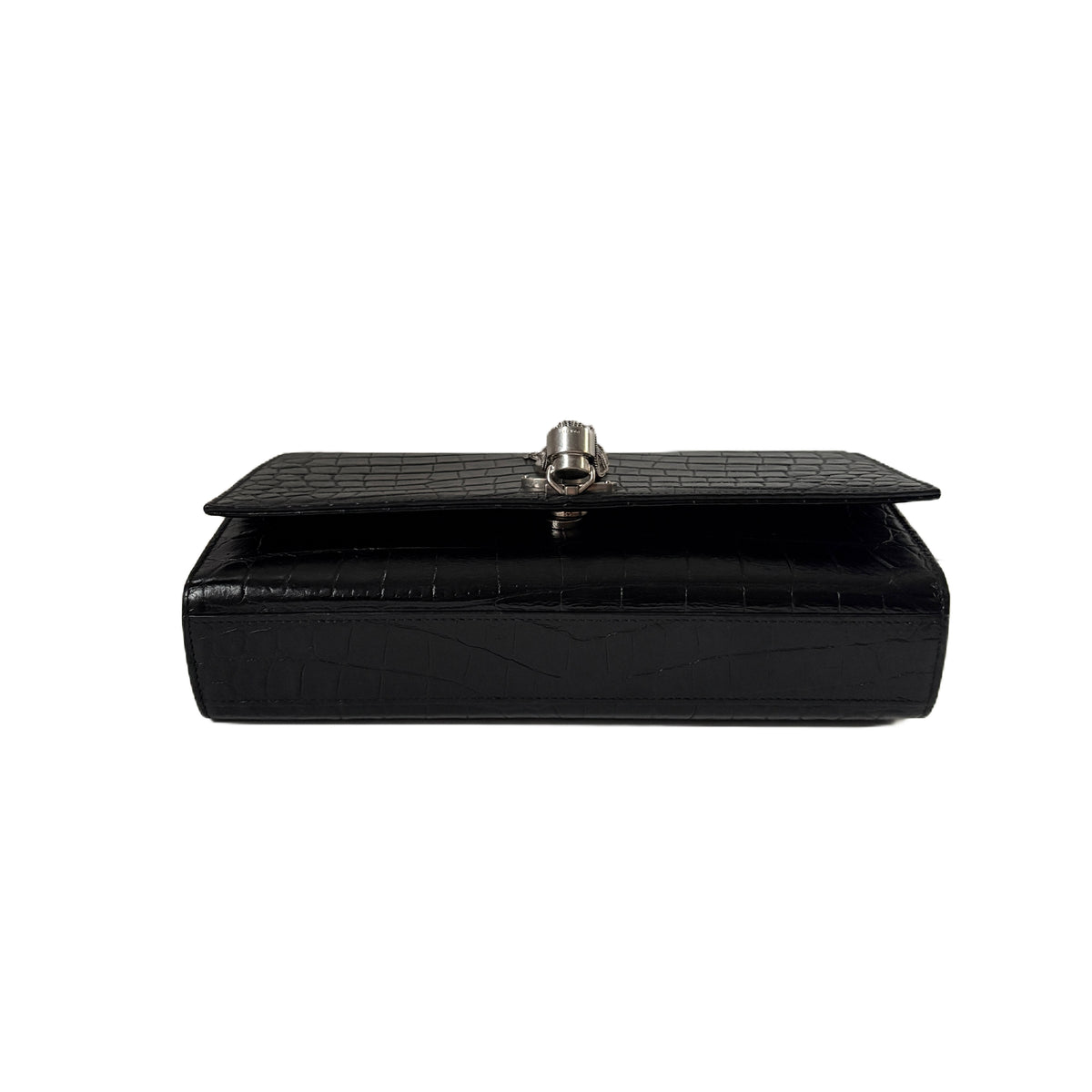 Kate Medium Croc-Embossed Tassel Black
