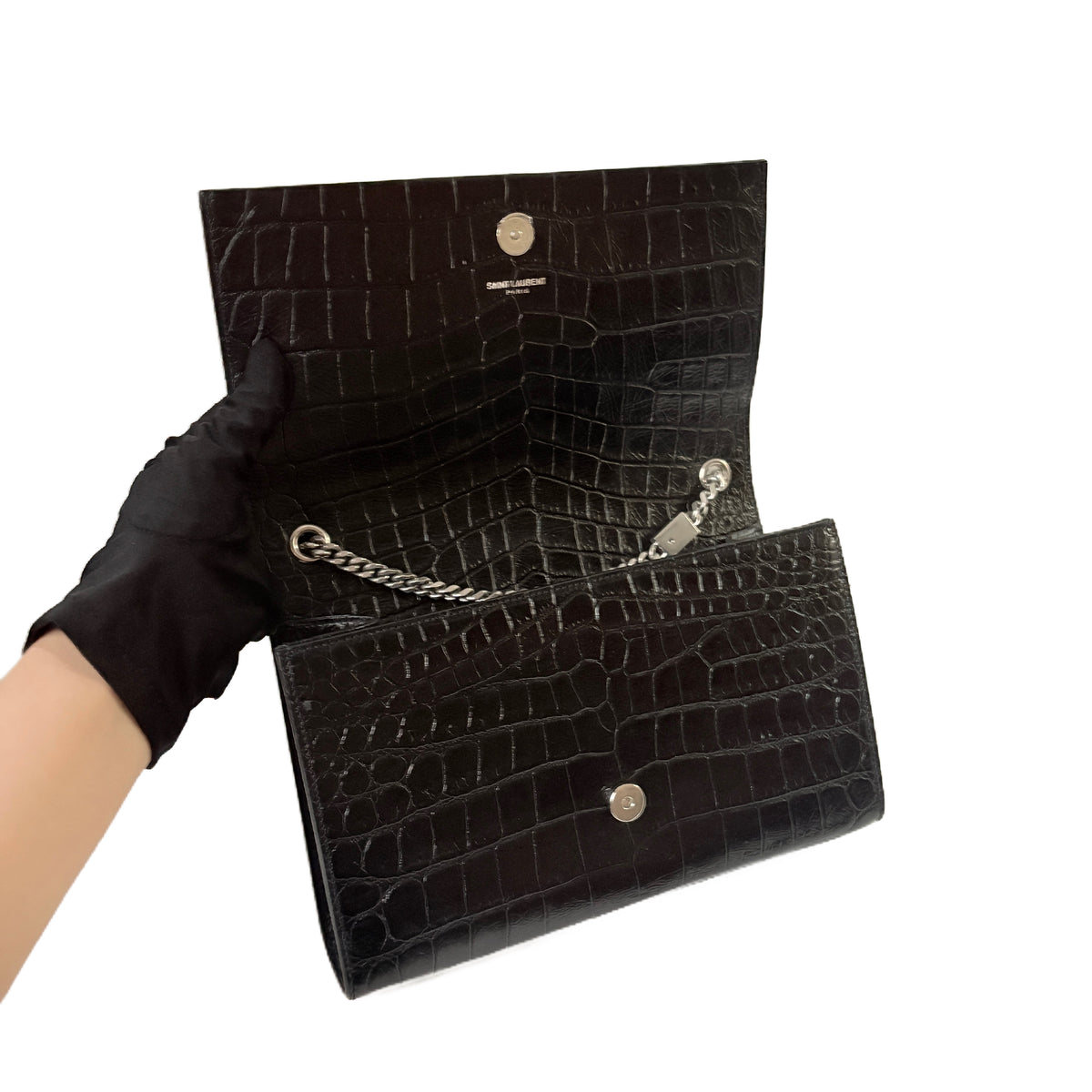 Kate Medium Croc-Embossed Tassel Black