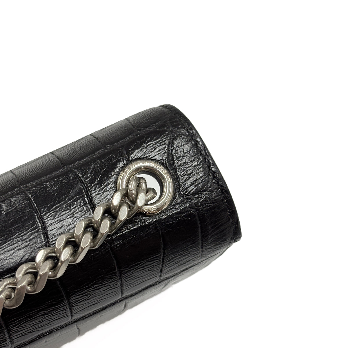 Kate Medium Croc-Embossed Tassel Black