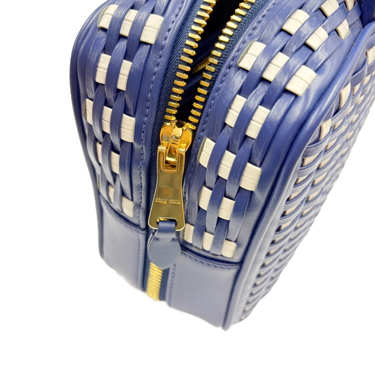 Beau Leather Cornflower Blue and White