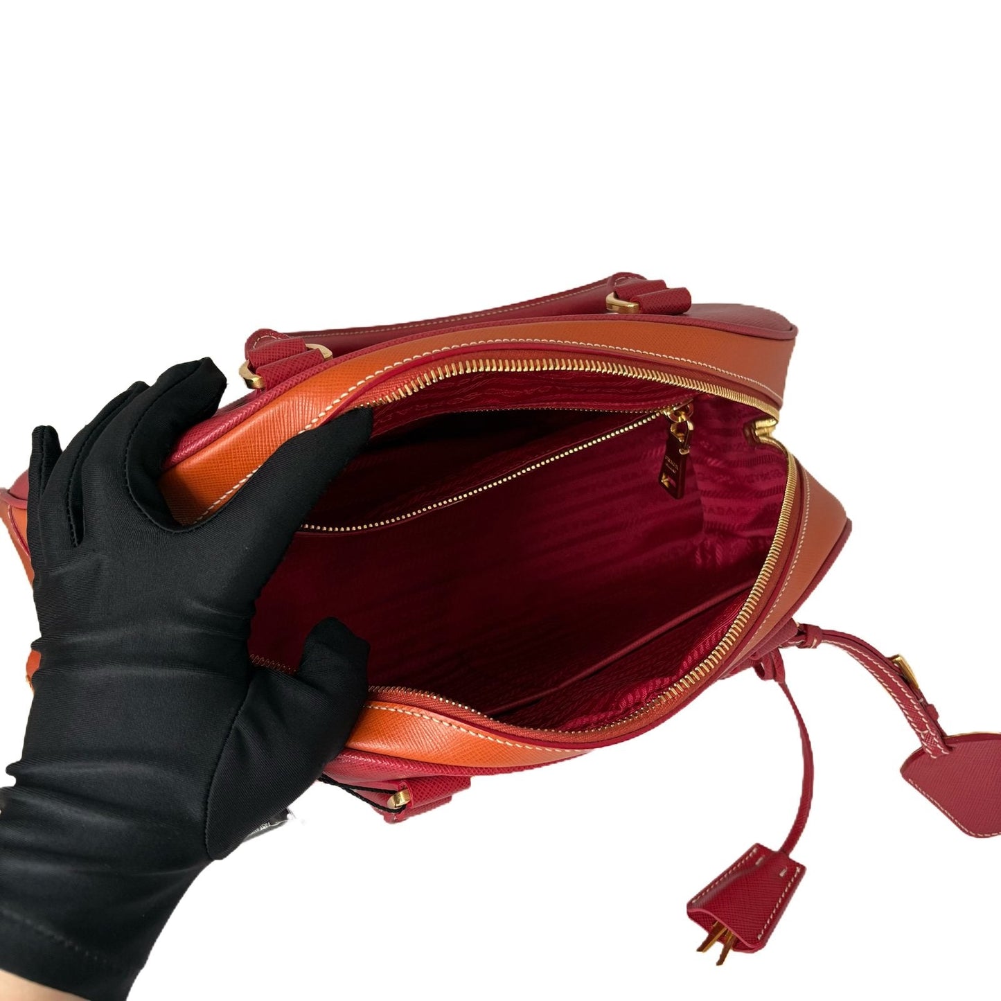 Promenade Saffiano Bag Red and Caramel