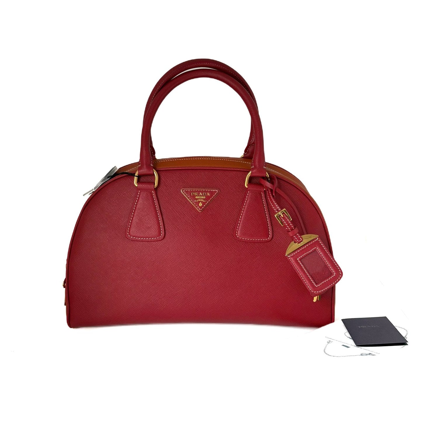 Promenade Saffiano Bag Red and Caramel