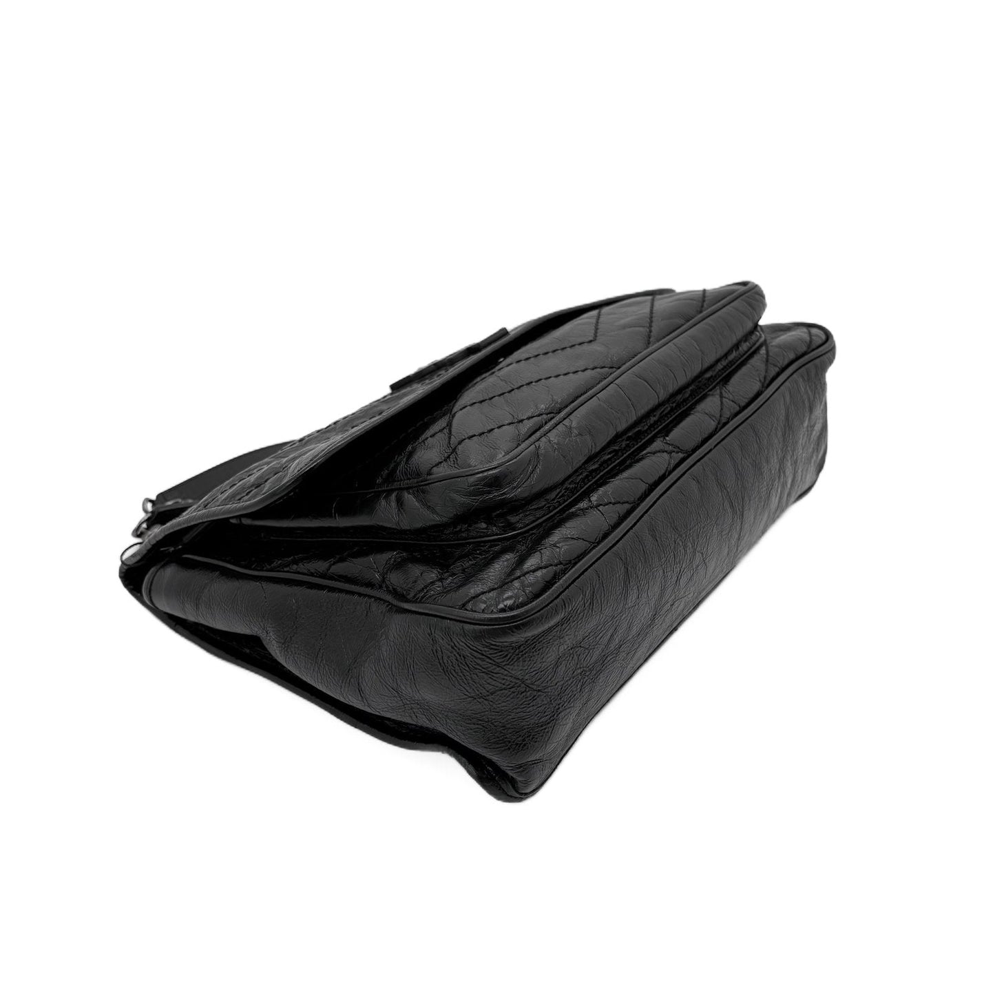 Niki Large Black Crinkled Lambskin