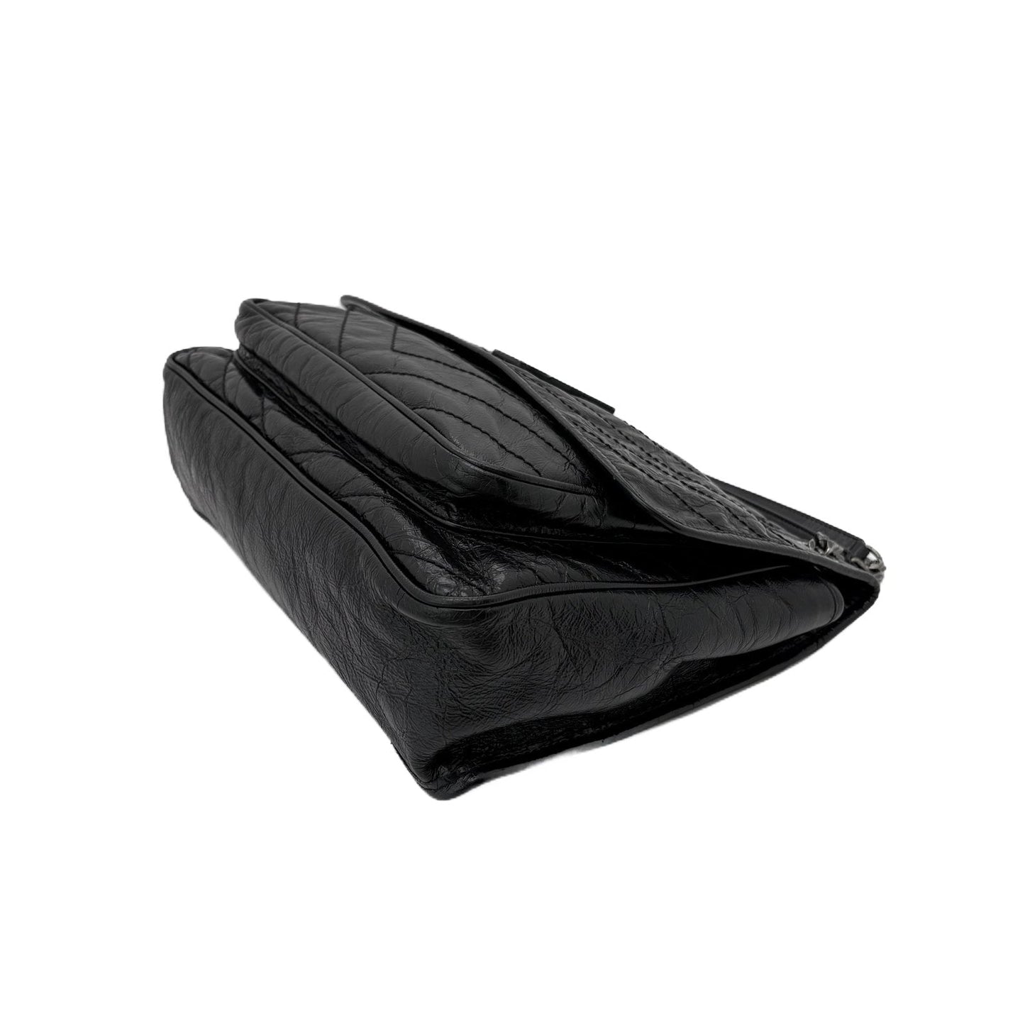 Niki Large Black Crinkled Lambskin