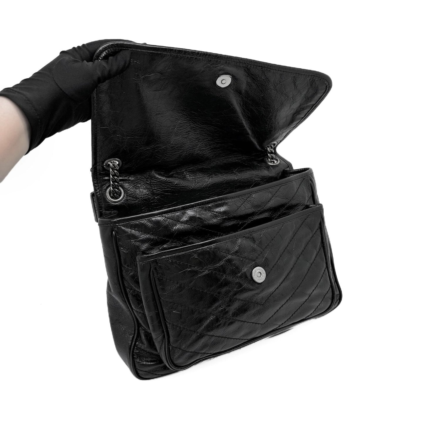 Niki Large Black Crinkled Lambskin