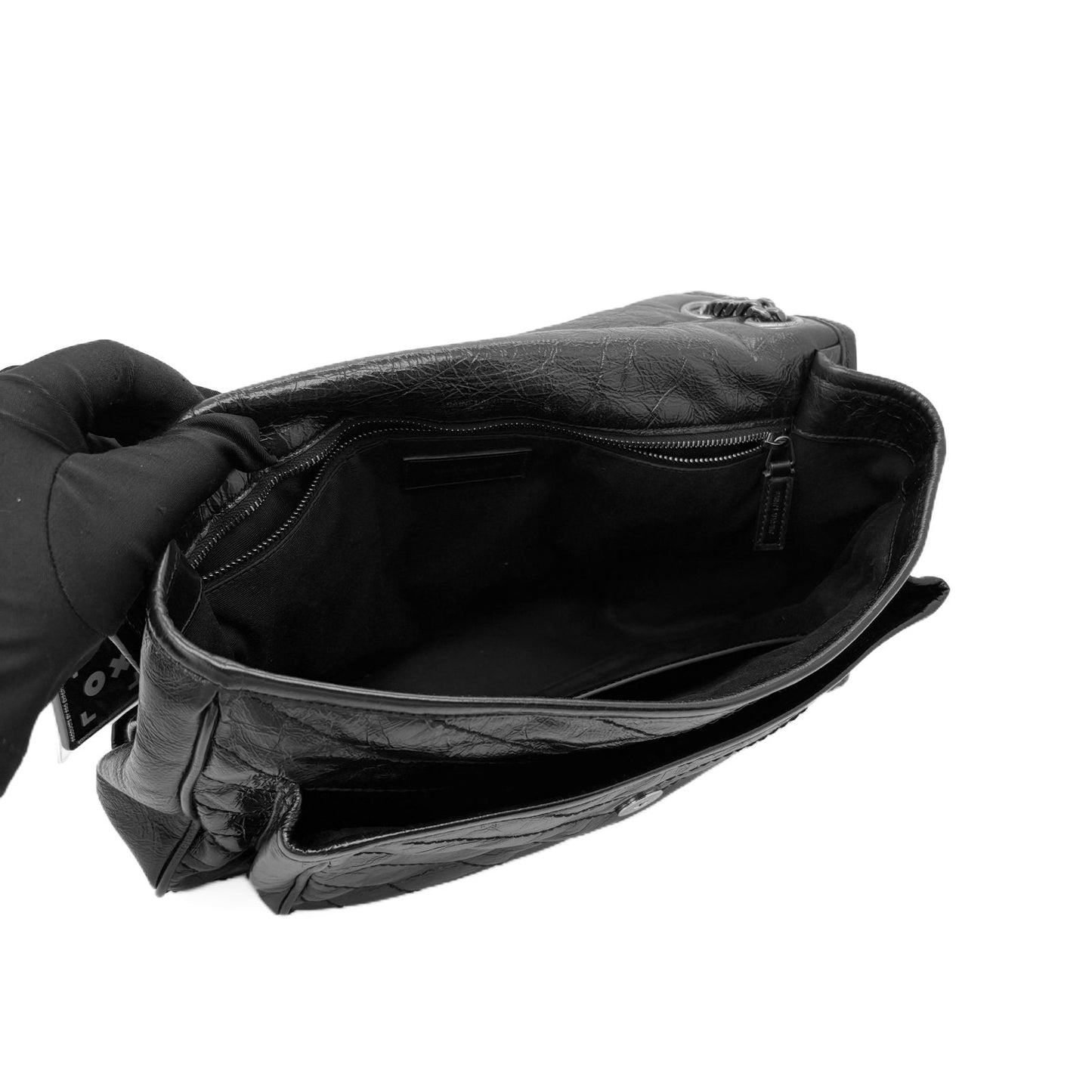 Niki Large Black Crinkled Lambskin
