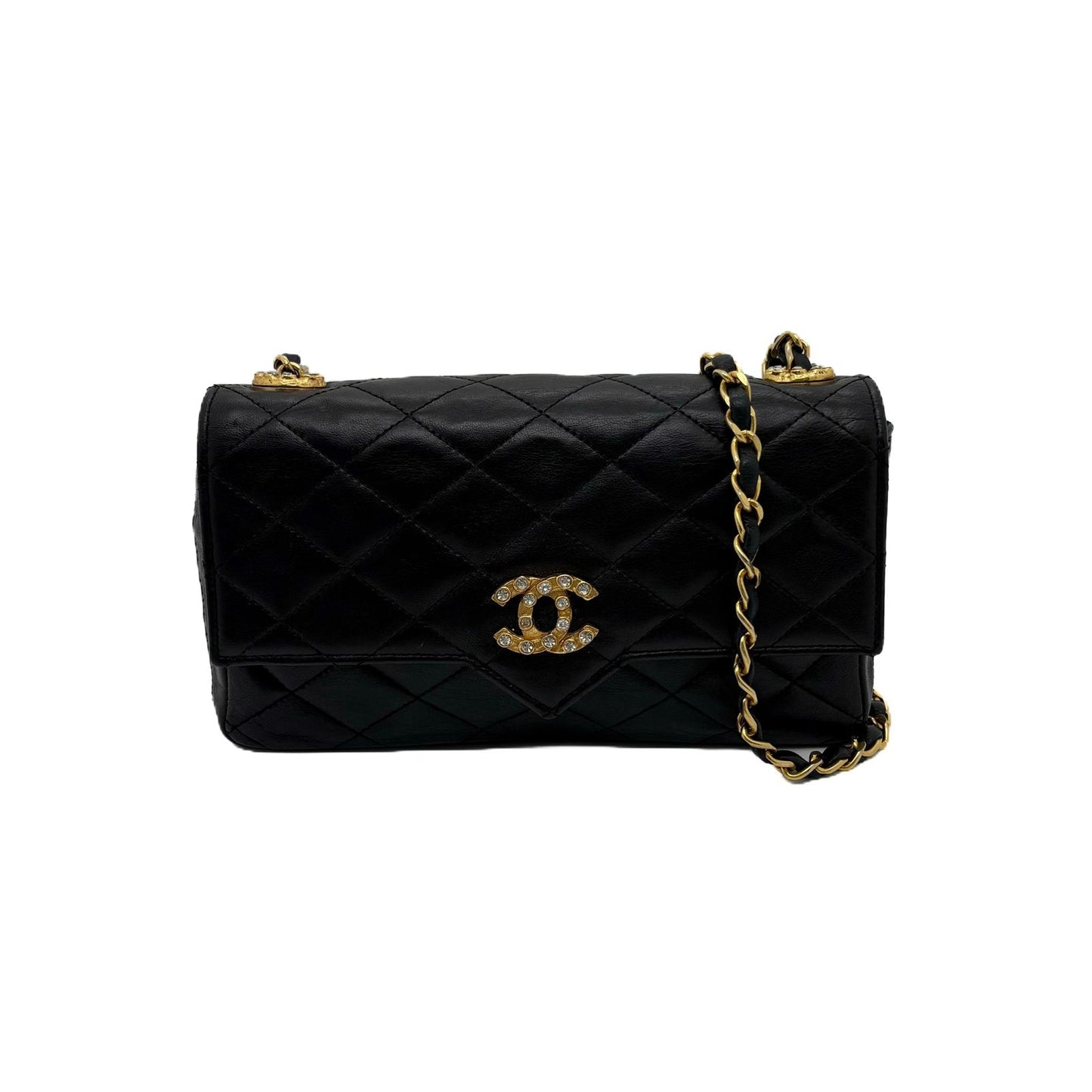 Chanel Vintage Strass CC Single Flap black front