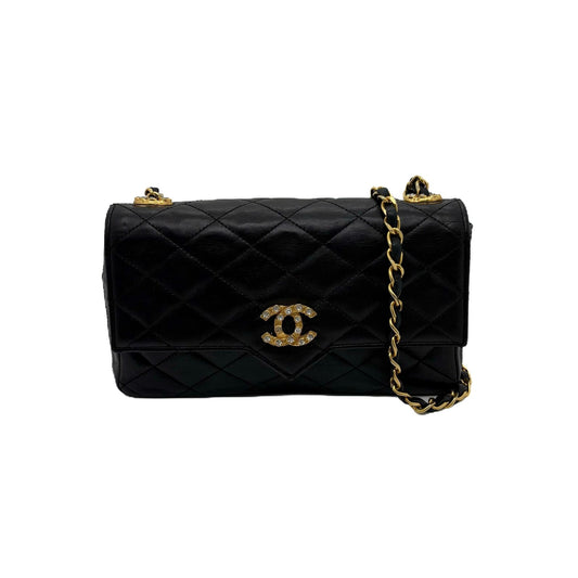 Chanel Vintage Strass CC Single Flap black front