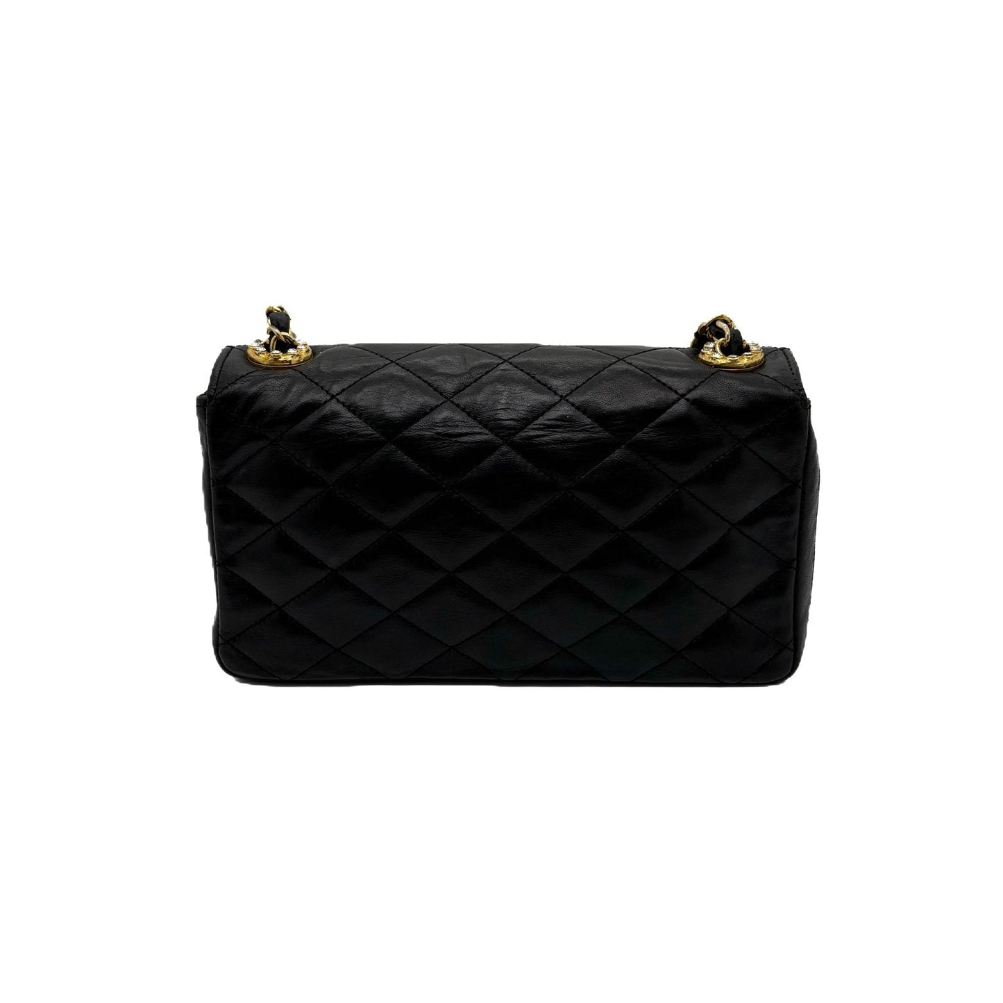 Vintage Strass CC Single Flap Black Quilted Lambskin