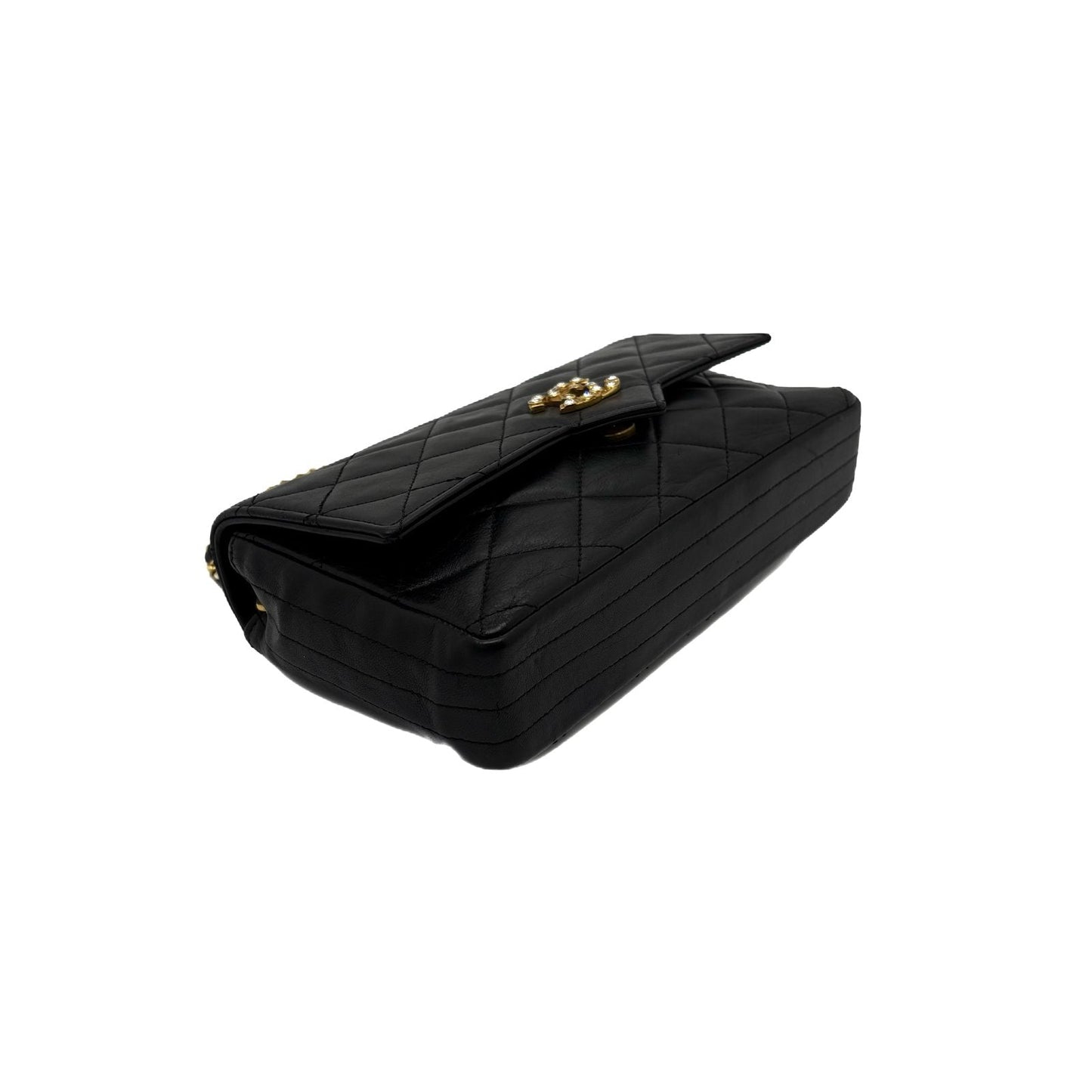 Vintage Strass CC Single Flap Black Quilted Lambskin