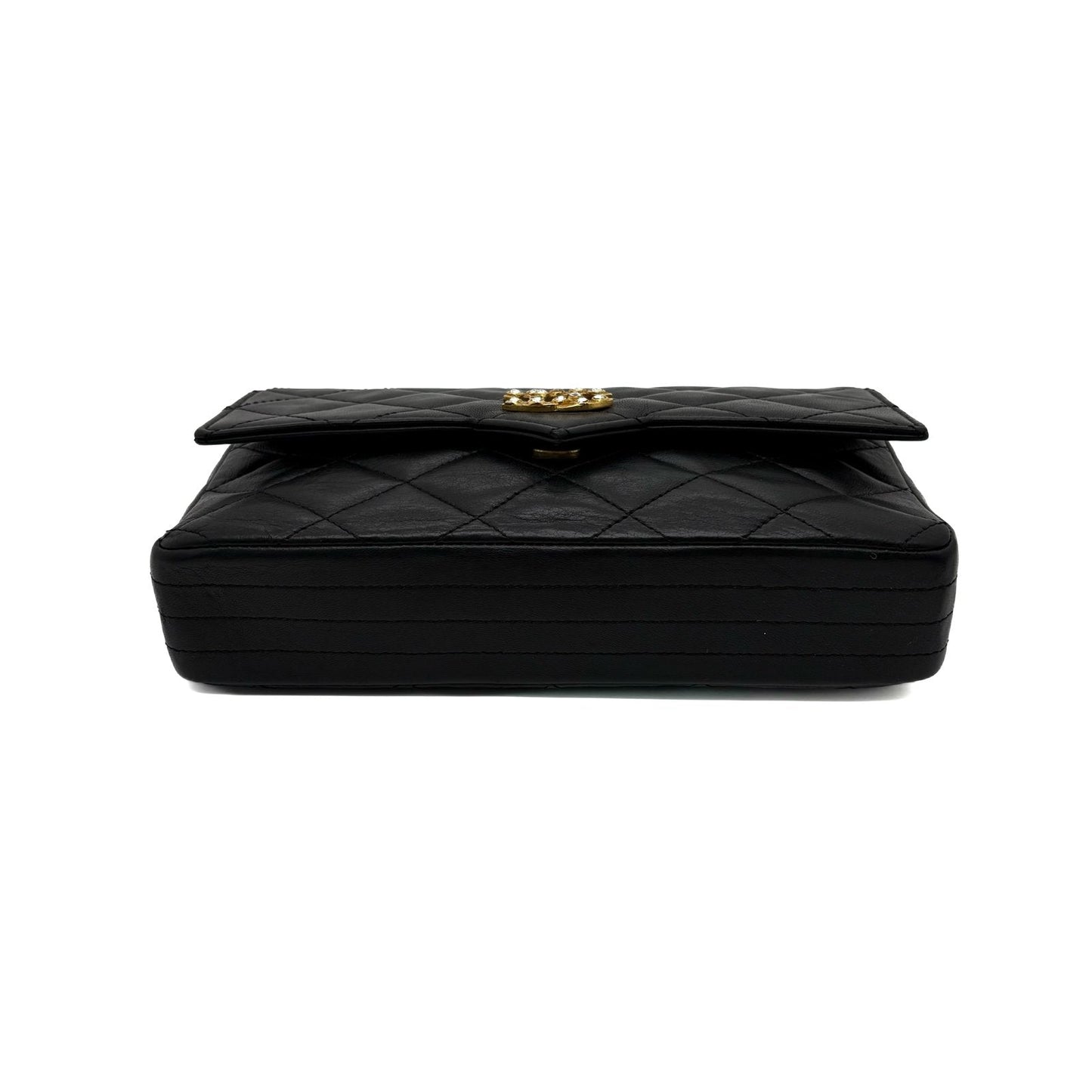 Vintage Strass CC Single Flap Black Quilted Lambskin