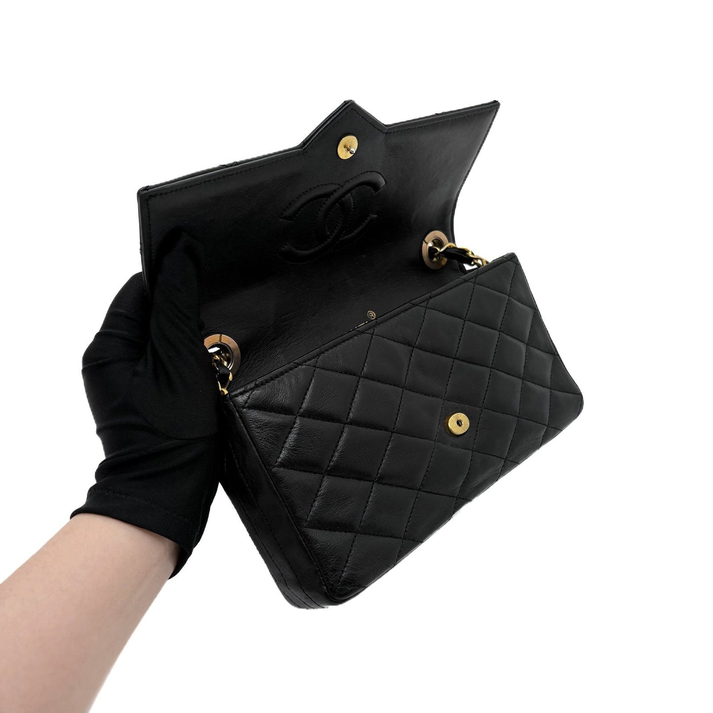 Vintage Strass CC Single Flap Black Quilted Lambskin