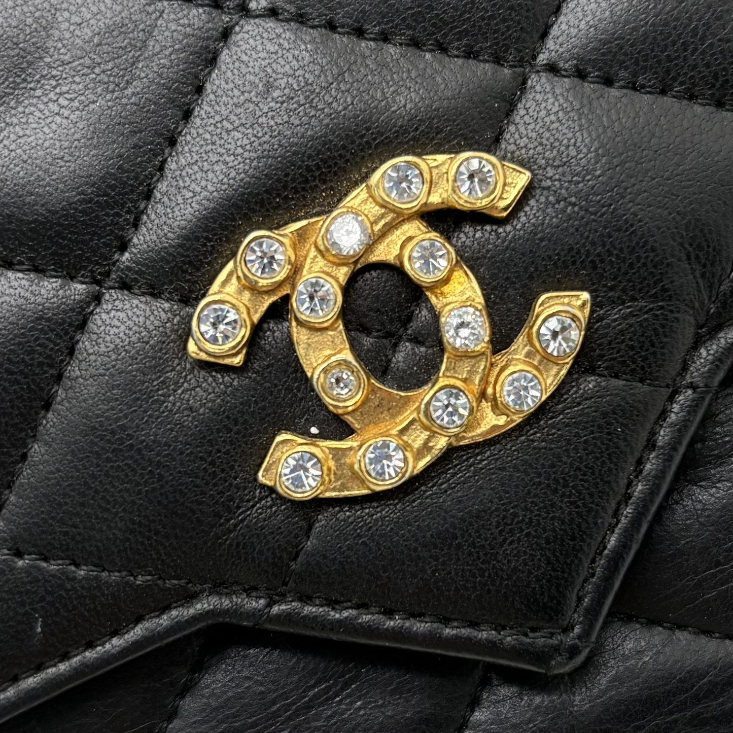 Vintage Strass CC Single Flap Black Quilted Lambskin