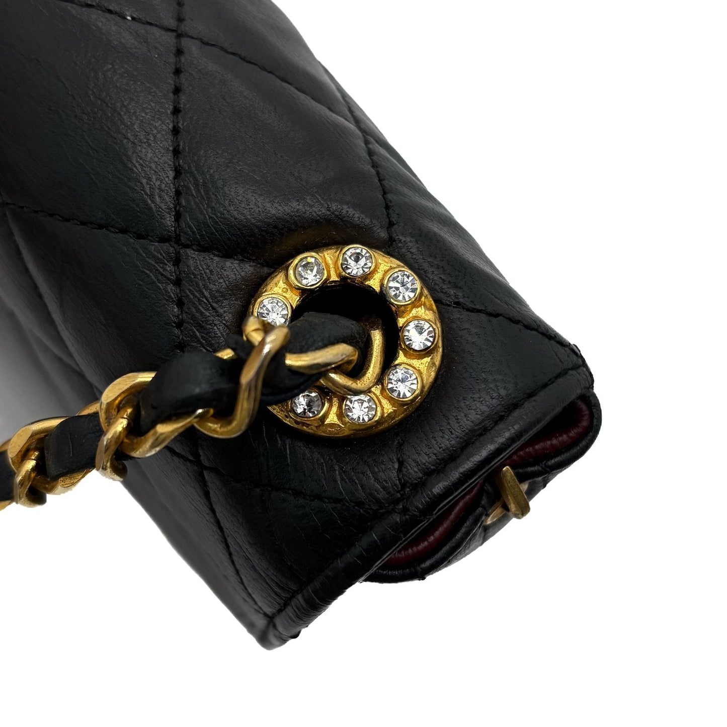 Vintage Strass CC Single Flap Black Quilted Lambskin