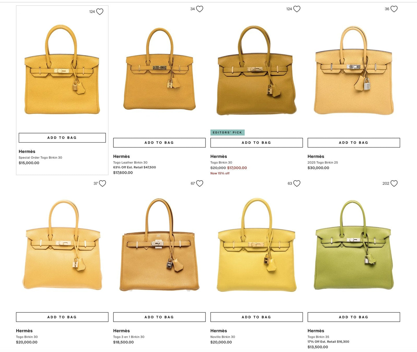 Birkin 35 Jaune Togo Leather Silver Hardware