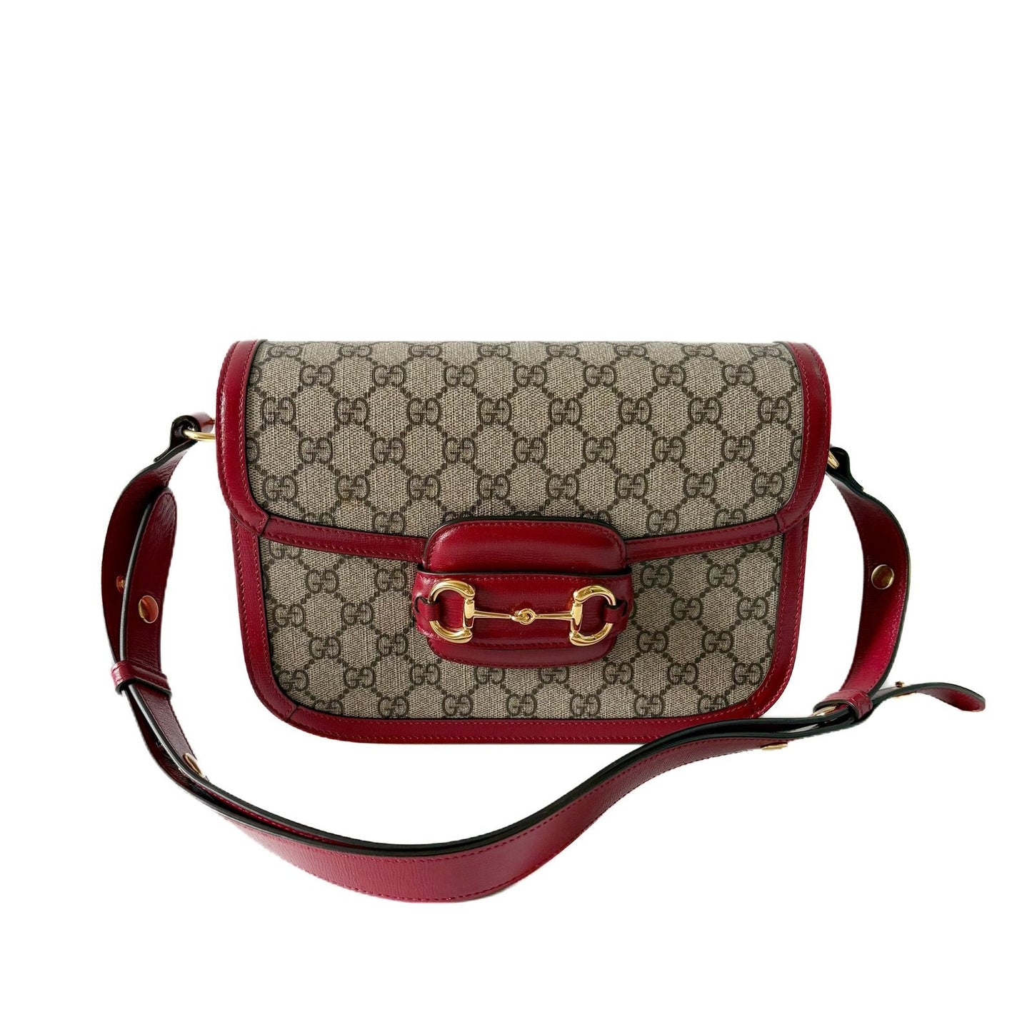 1955 Horsebit Shoulder Bag GG Supreme Ebony and Red