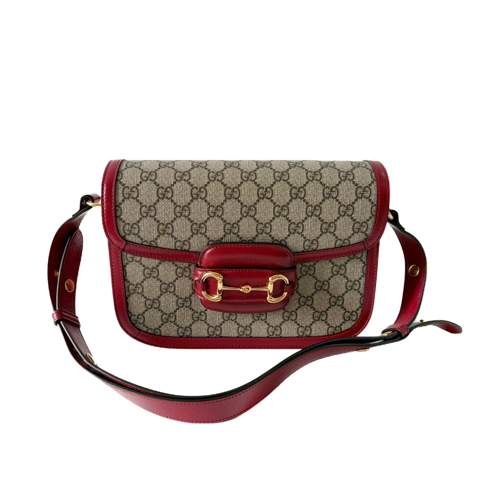 1955 Horsebit Shoulder Bag GG Supreme Ebony and Red