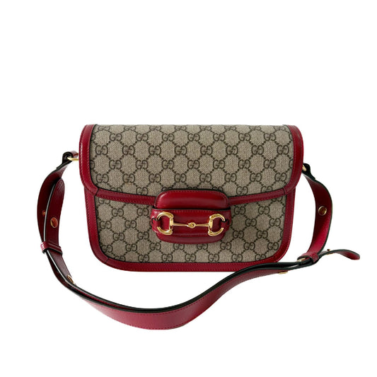 1955 Horsebit Shoulder Bag GG Supreme Ebony and Red