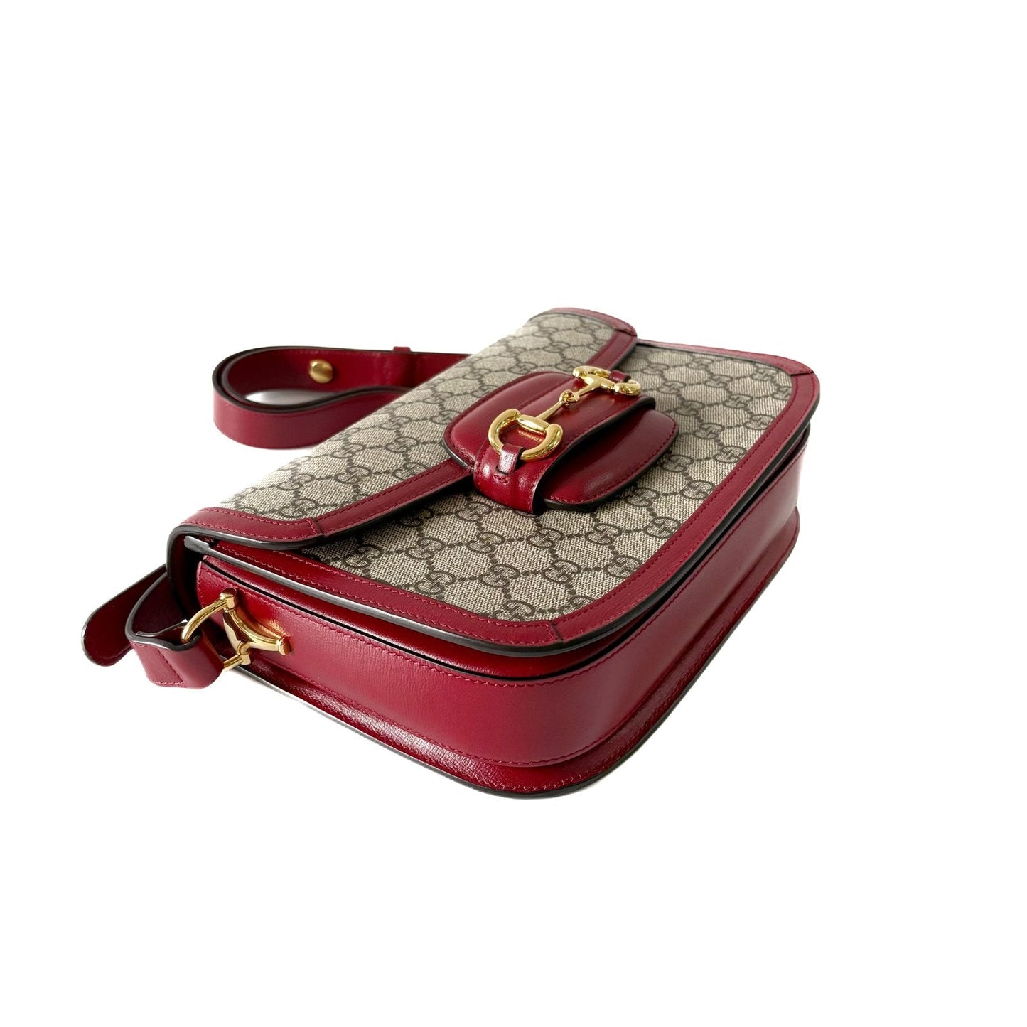 1955 Horsebit Shoulder Bag GG Supreme Ebony and Red