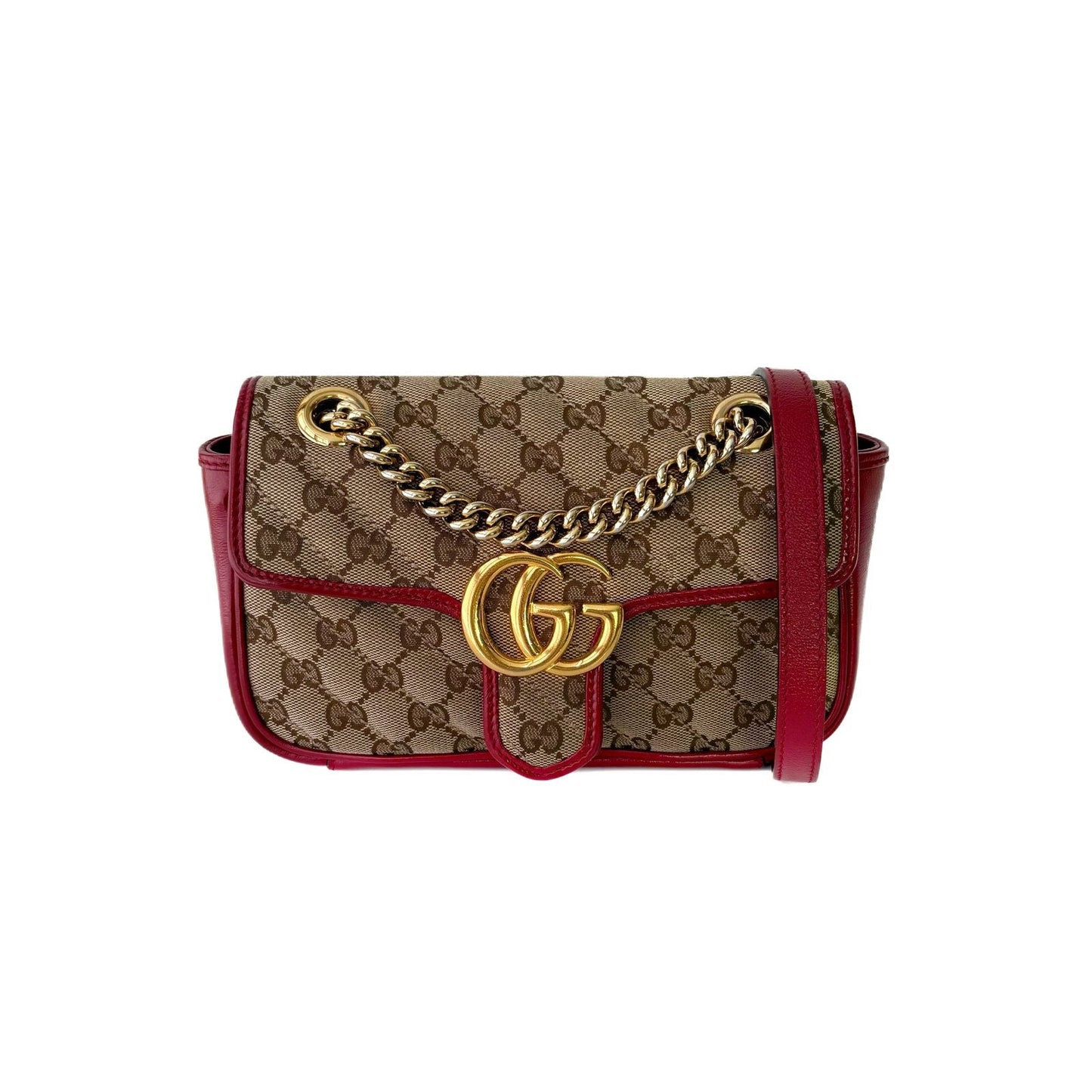GG Marmont Small Shoulder Bag Red and Beige GG Canvas