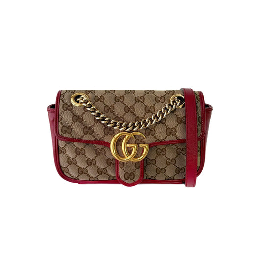 GG Marmont Small Shoulder Bag Red and Beige GG Canvas