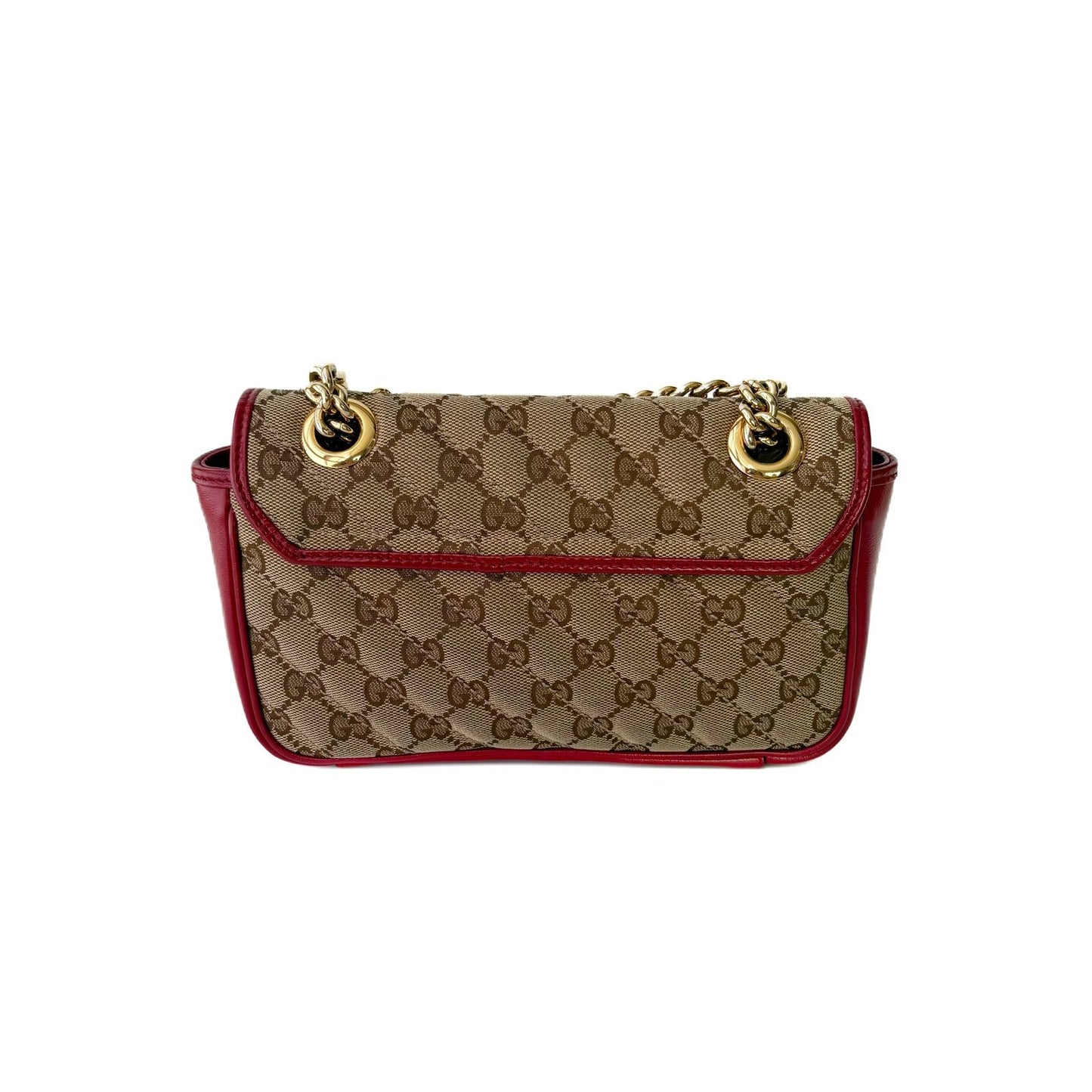 GG Marmont Small Shoulder Bag Red and Beige GG Canvas