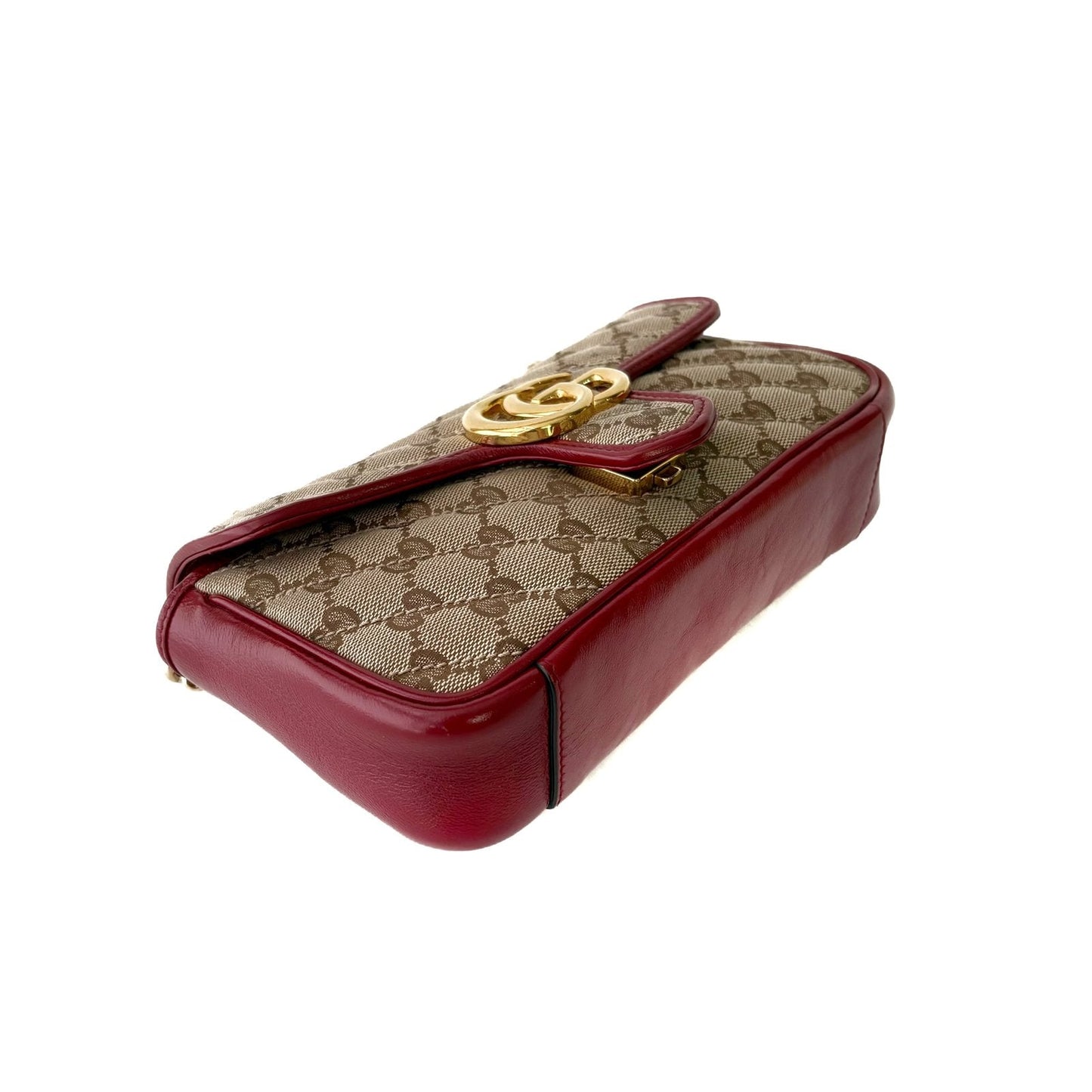 GG Marmont Small Shoulder Bag Red and Beige GG Canvas