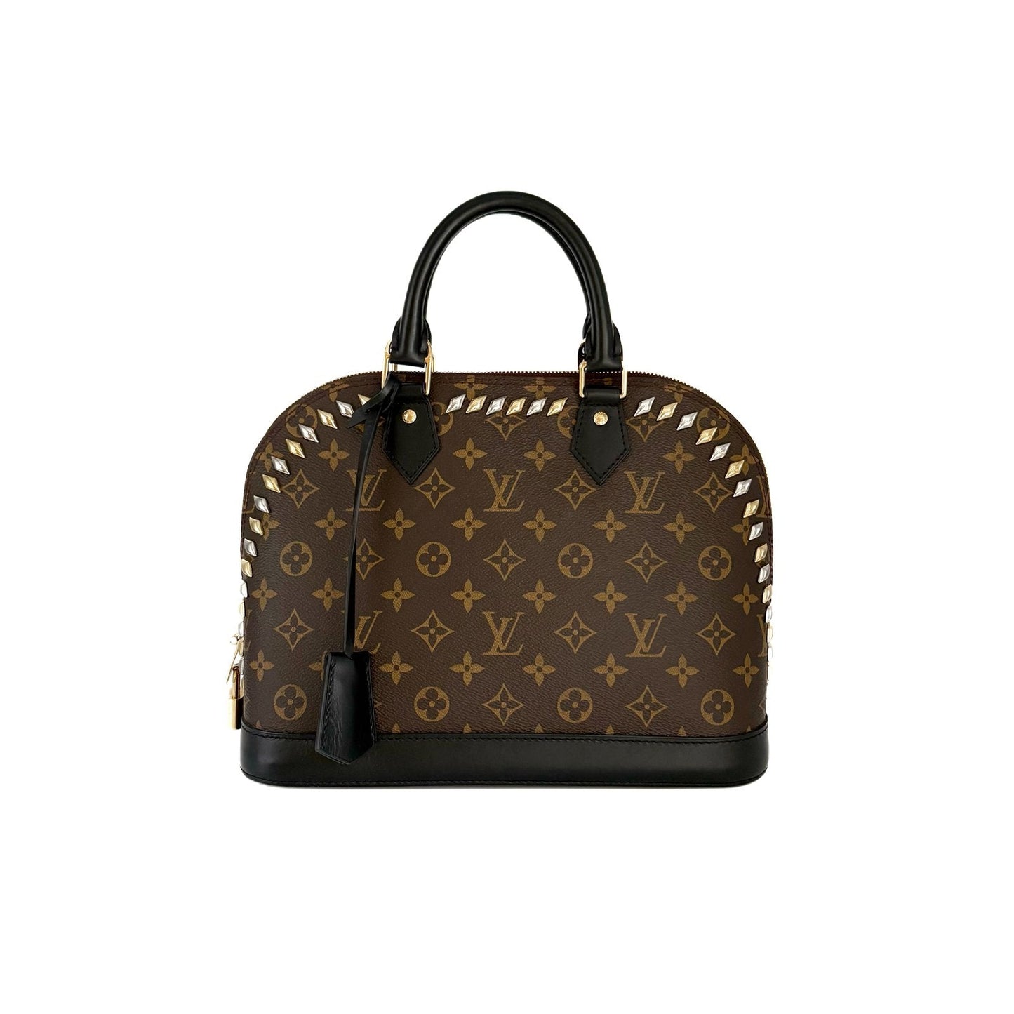 Alma PM Monogram and Black Leather Studded