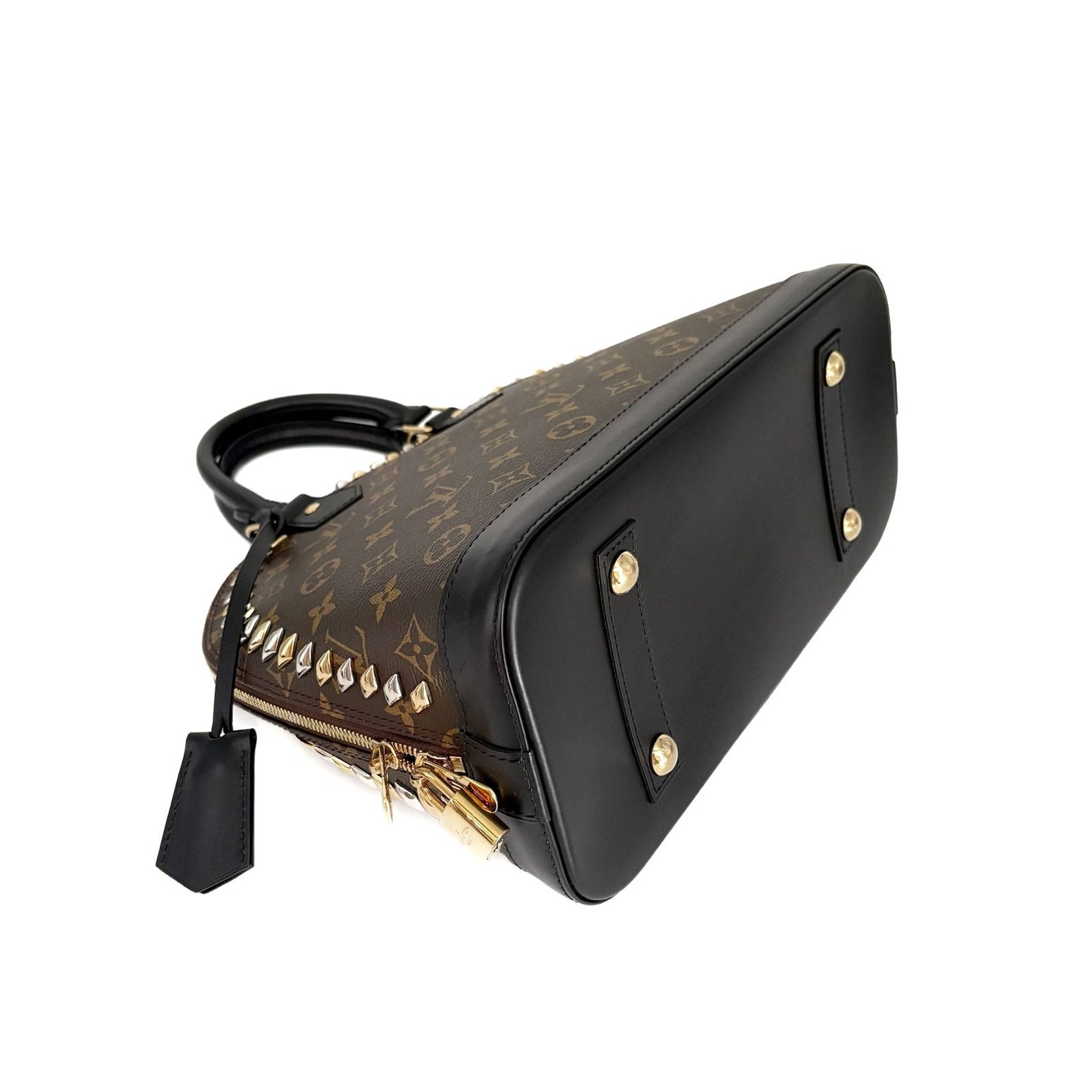 Alma PM Monogram and Black Leather Studded