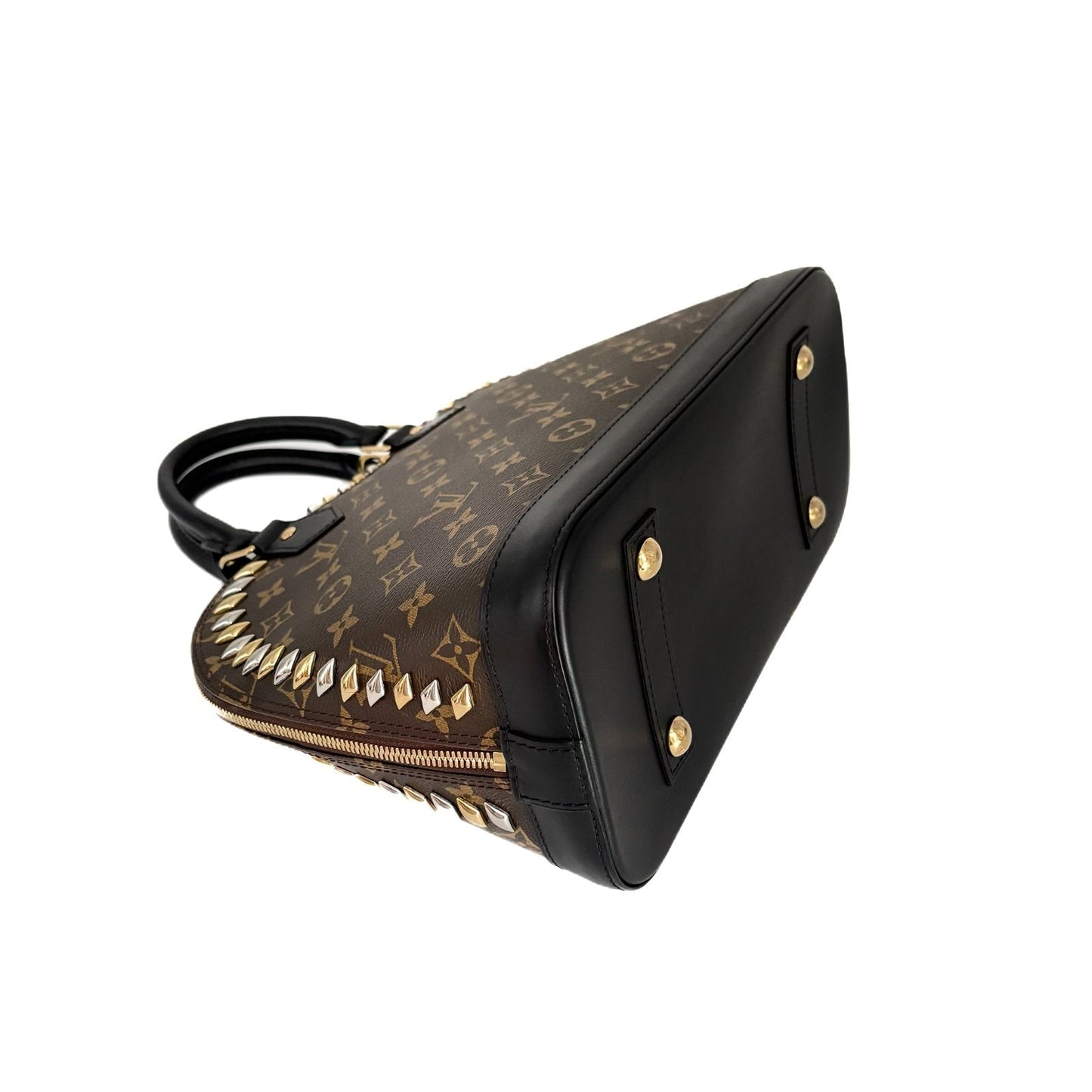 Alma PM Monogram and Black Leather Studded