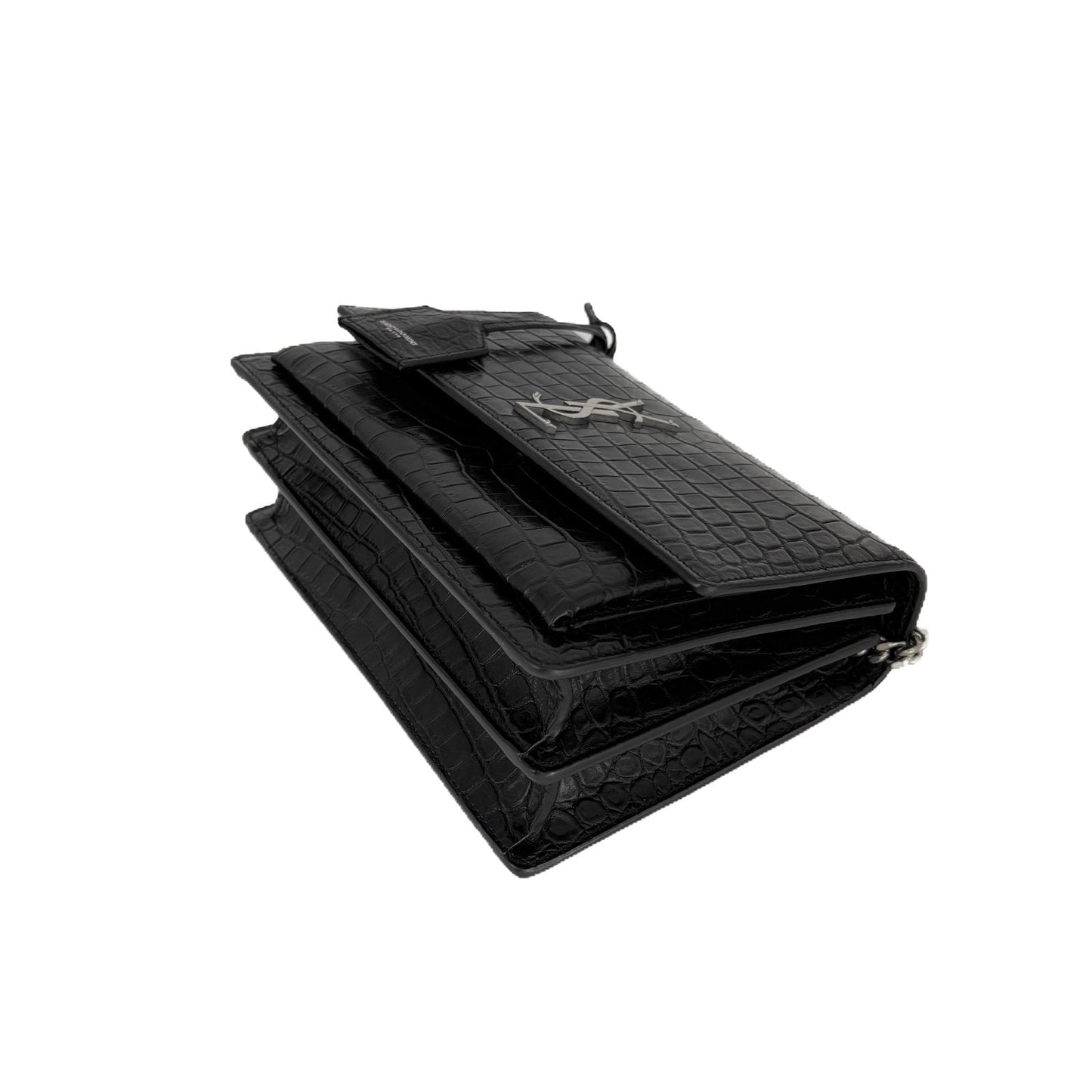Sunset Medium Black Croc-Embossed Leather