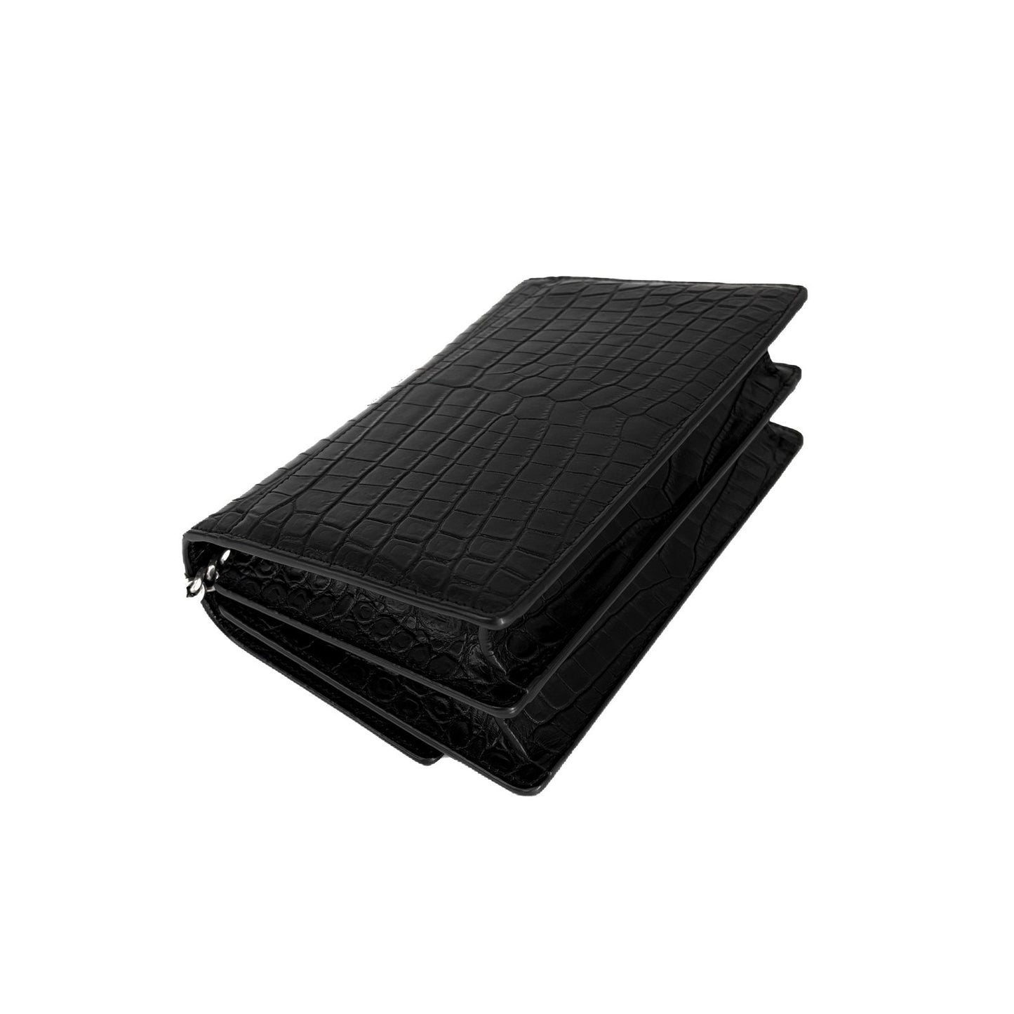 Sunset Medium Black Croc-Embossed Leather
