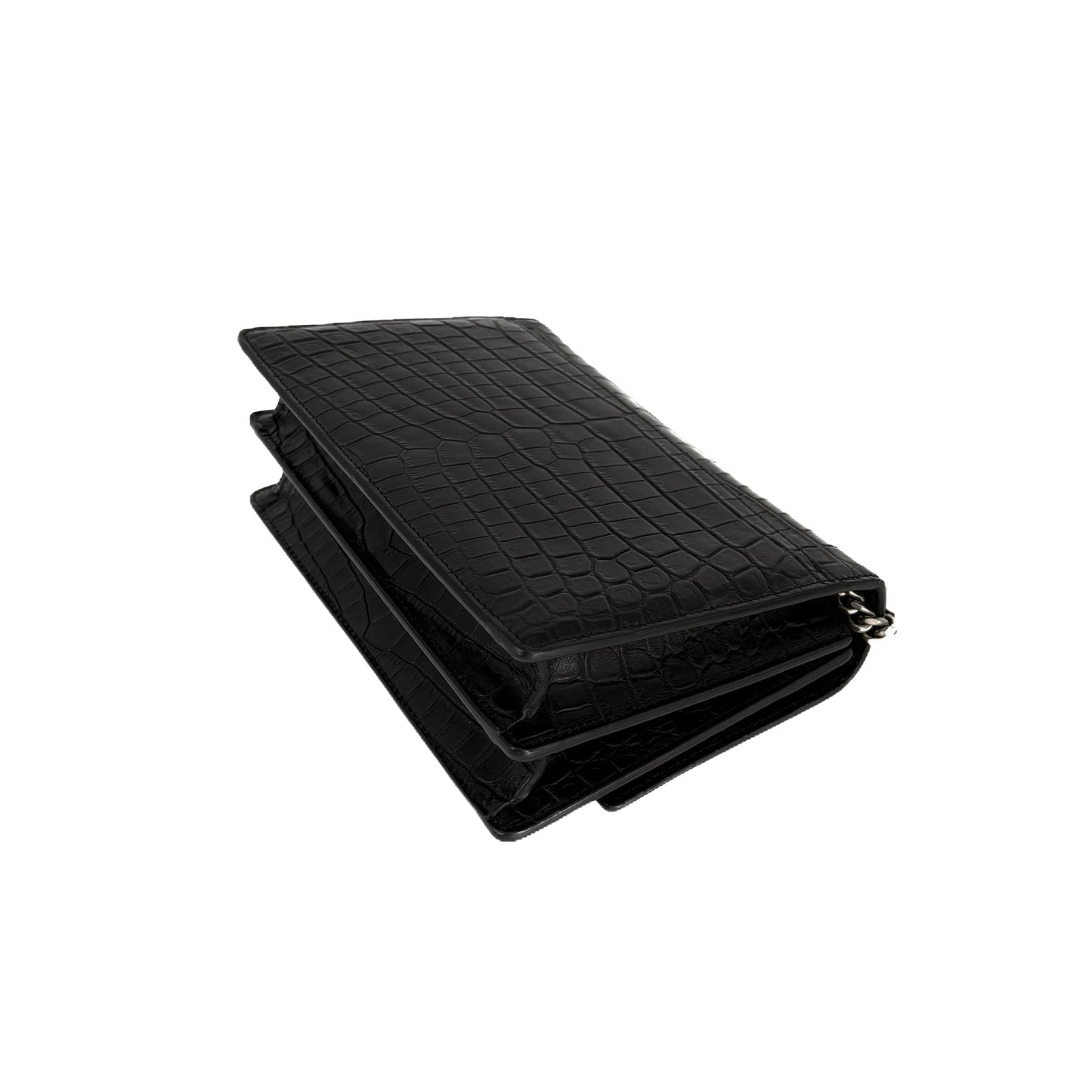 Sunset Medium Black Croc-Embossed Leather