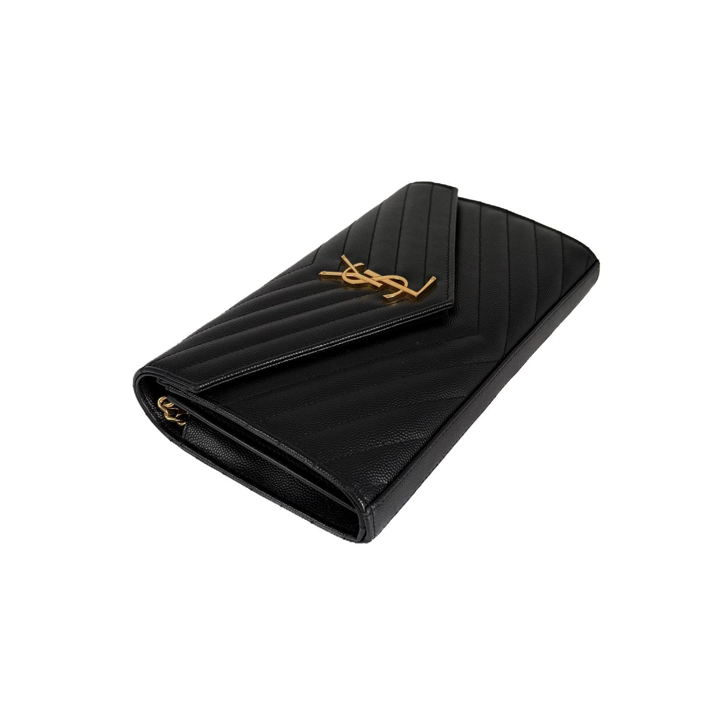 Envelope Medium Black Matelassé Leather
