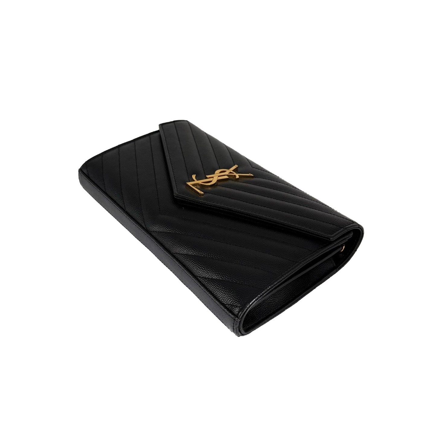 Envelope Medium Black Matelassé Leather