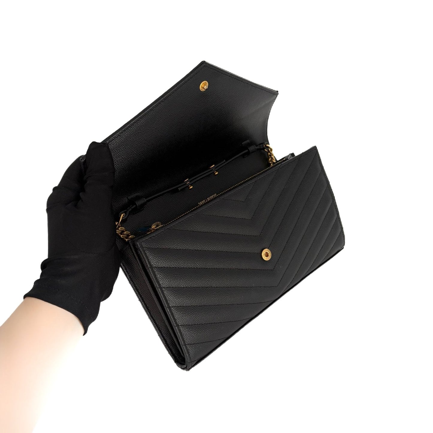 Envelope Medium Black Matelassé Leather