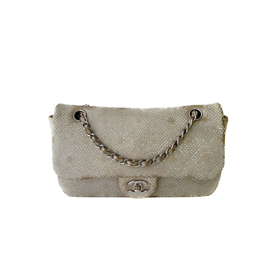 Classic Flap Medium Shimmer Fabric Silver Hardware