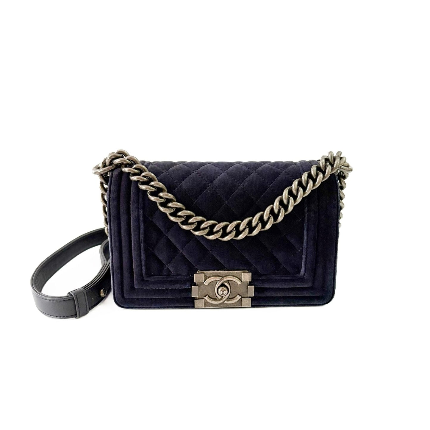 Le Boy Small Blue Velvet Silver Hardware