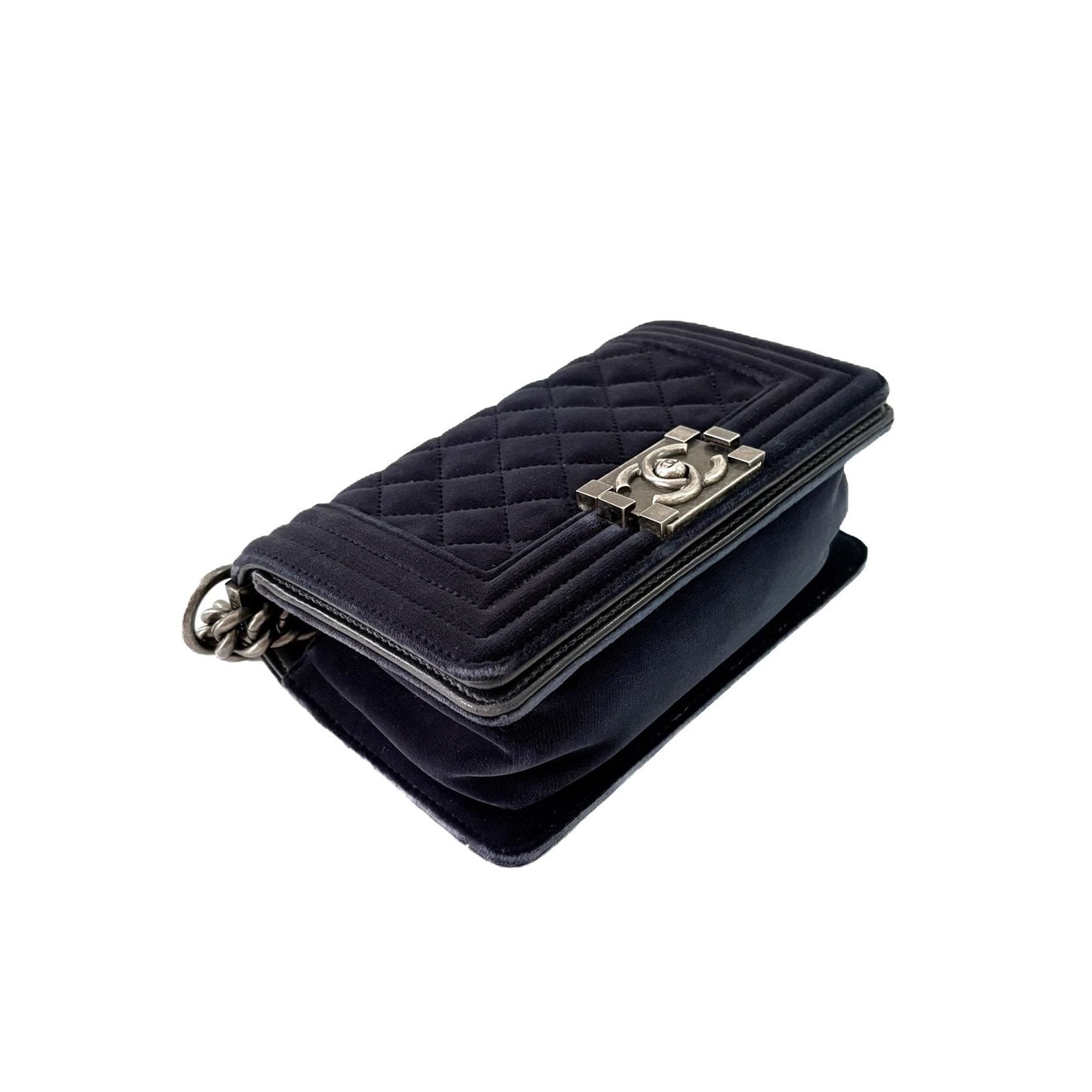 Le Boy Small Blue Velvet Silver Hardware