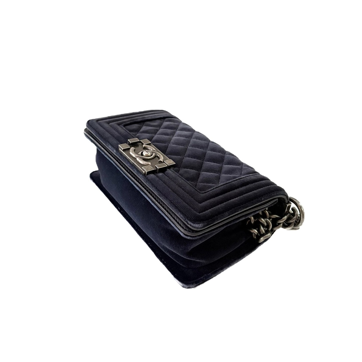 Le Boy Small Blue Velvet Silver Hardware