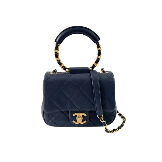 Classic Flap Mini Top Handle Navy Lambskin
