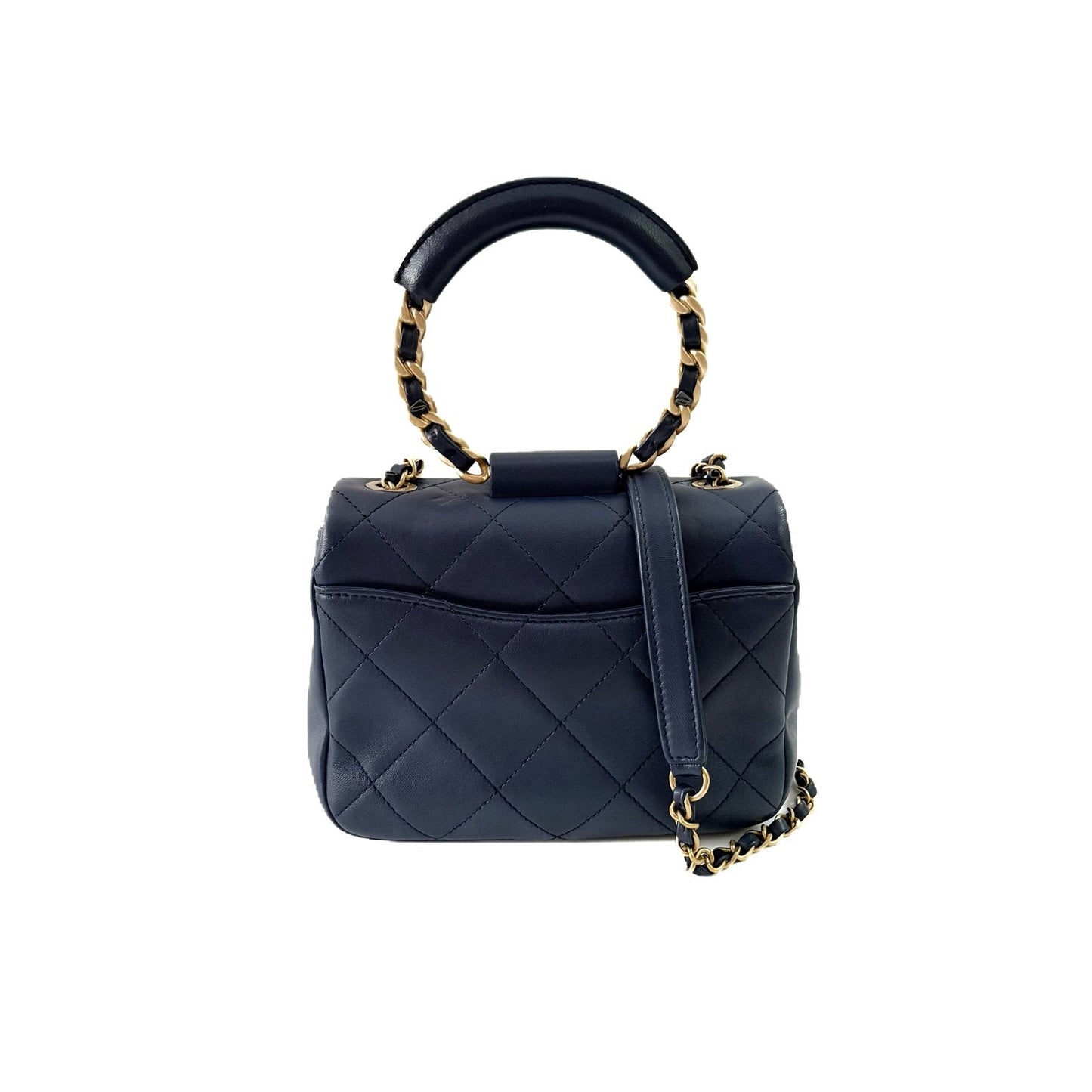 Classic Flap Mini Top Handle Navy Lambskin