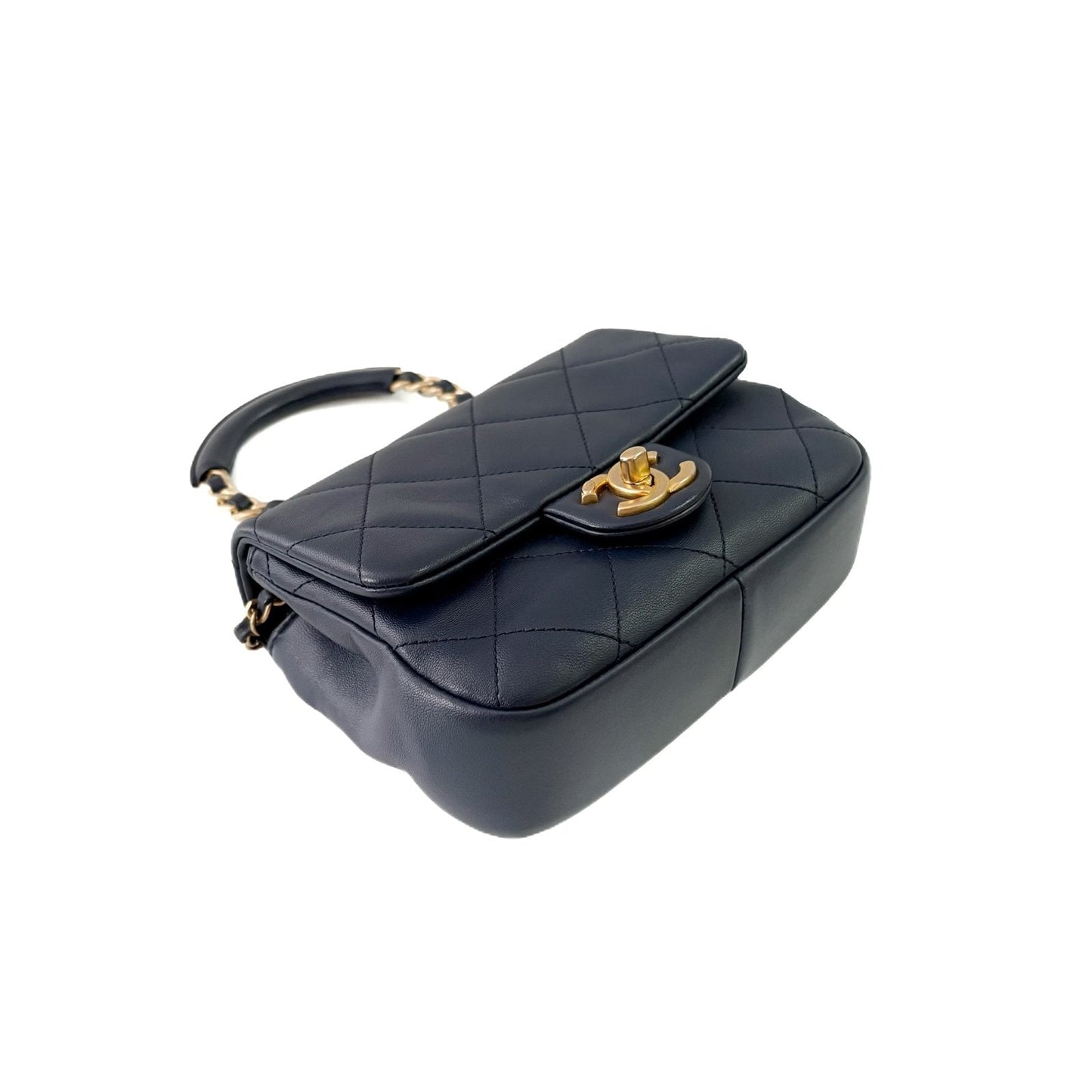 Classic Flap Mini Top Handle Navy Lambskin