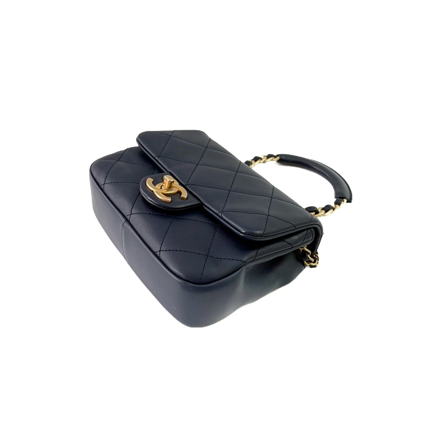 Classic Flap Mini Top Handle Navy Lambskin